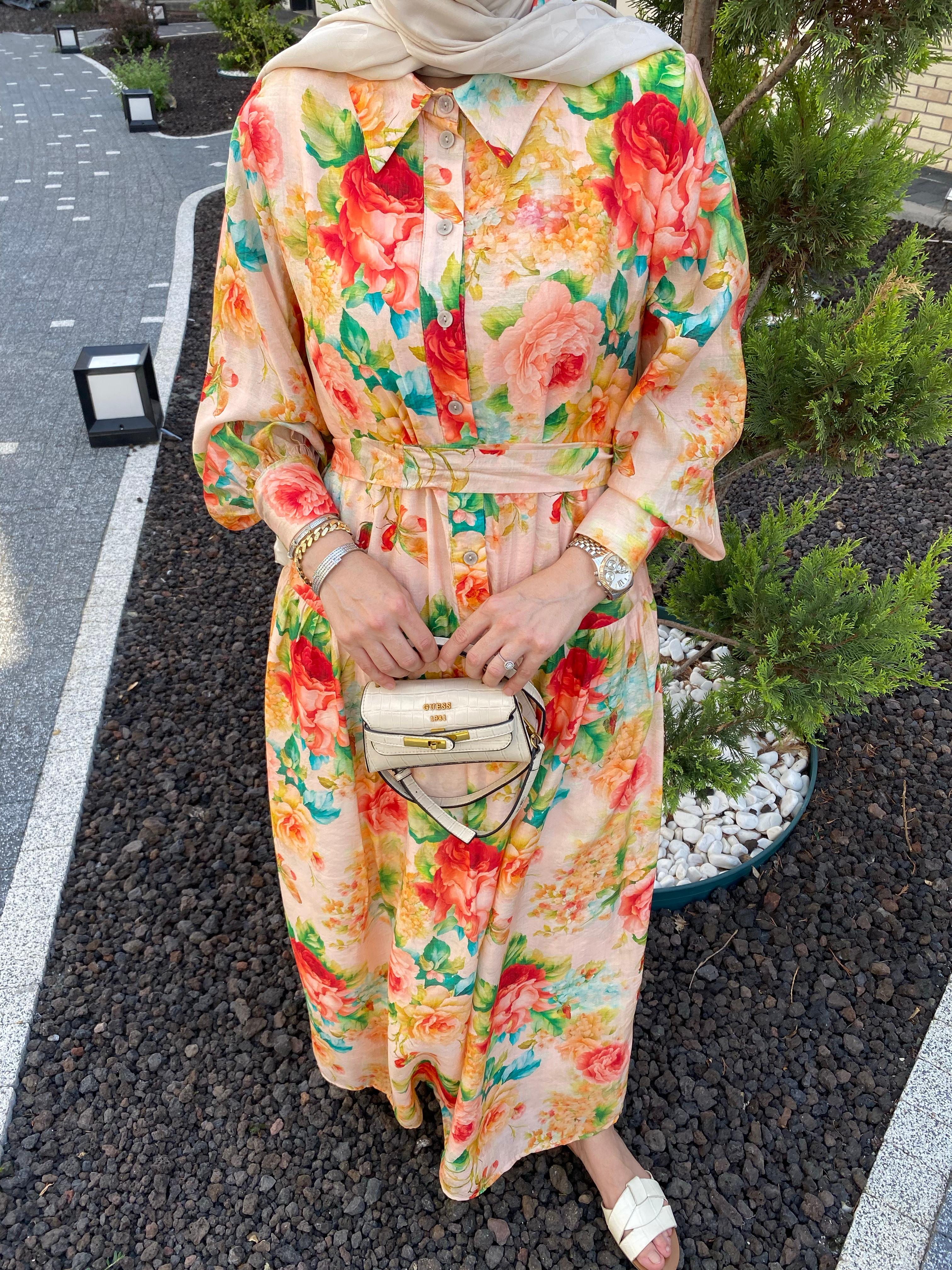 FLOWERS DRESS TURUNCU