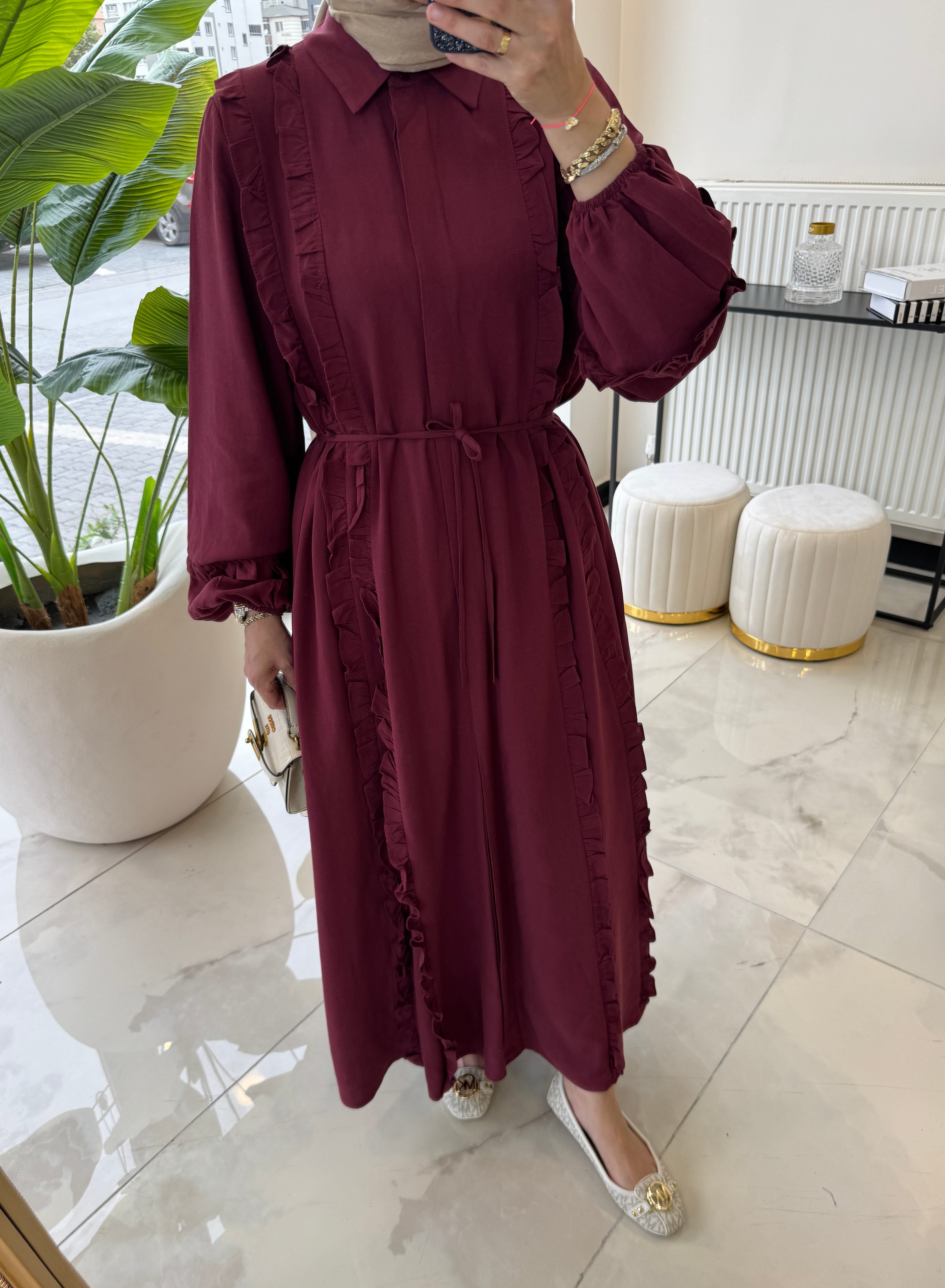 ISABELLA KETEN ELBİSE BORDO