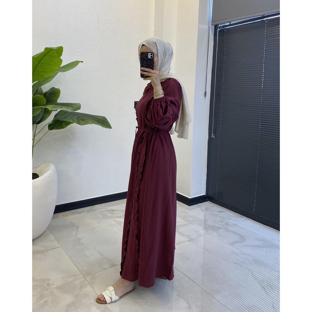 ISABELLA KETEN ELBİSE BORDO