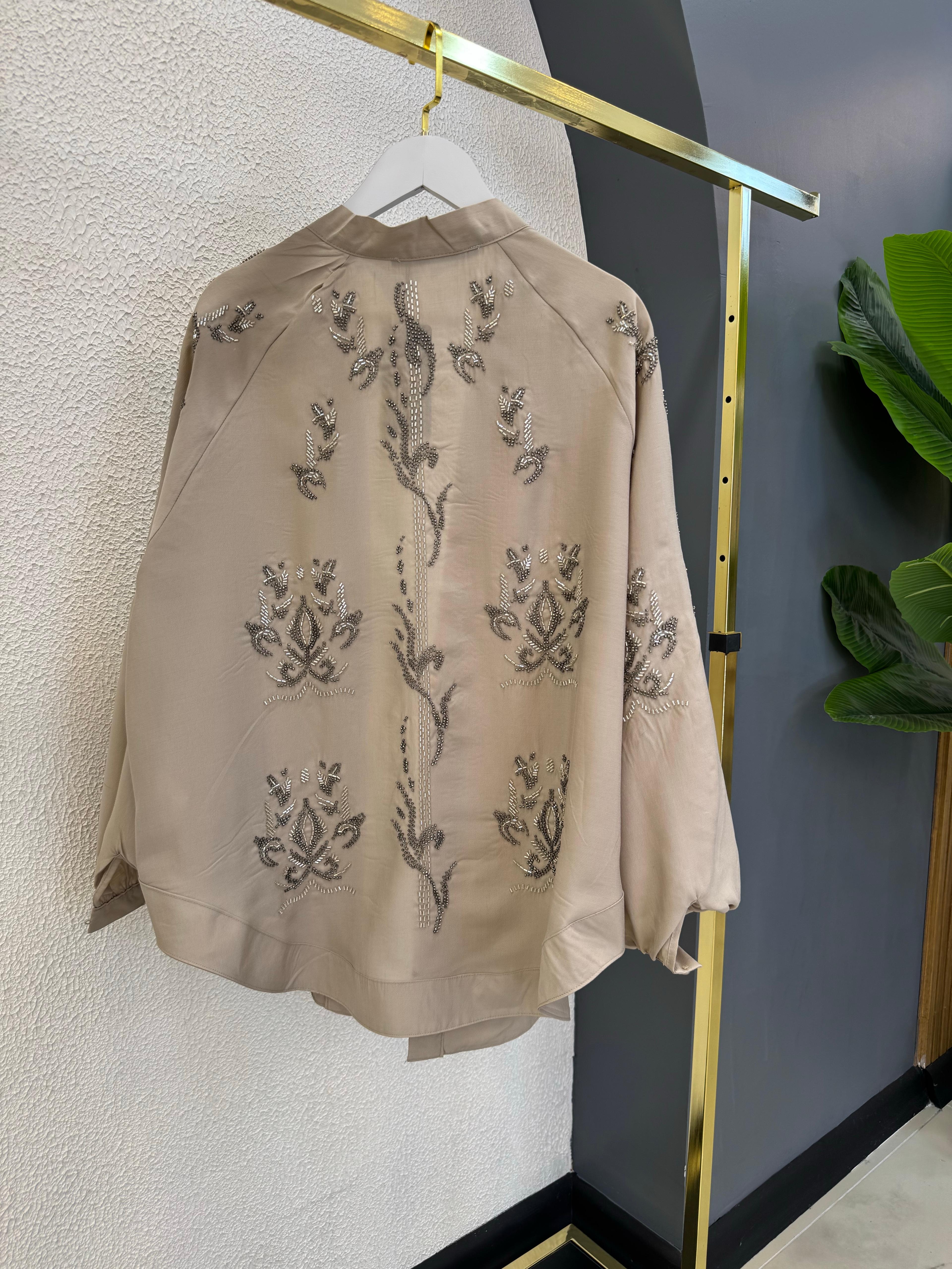 İşlemeli Tensel Kimono Bej
