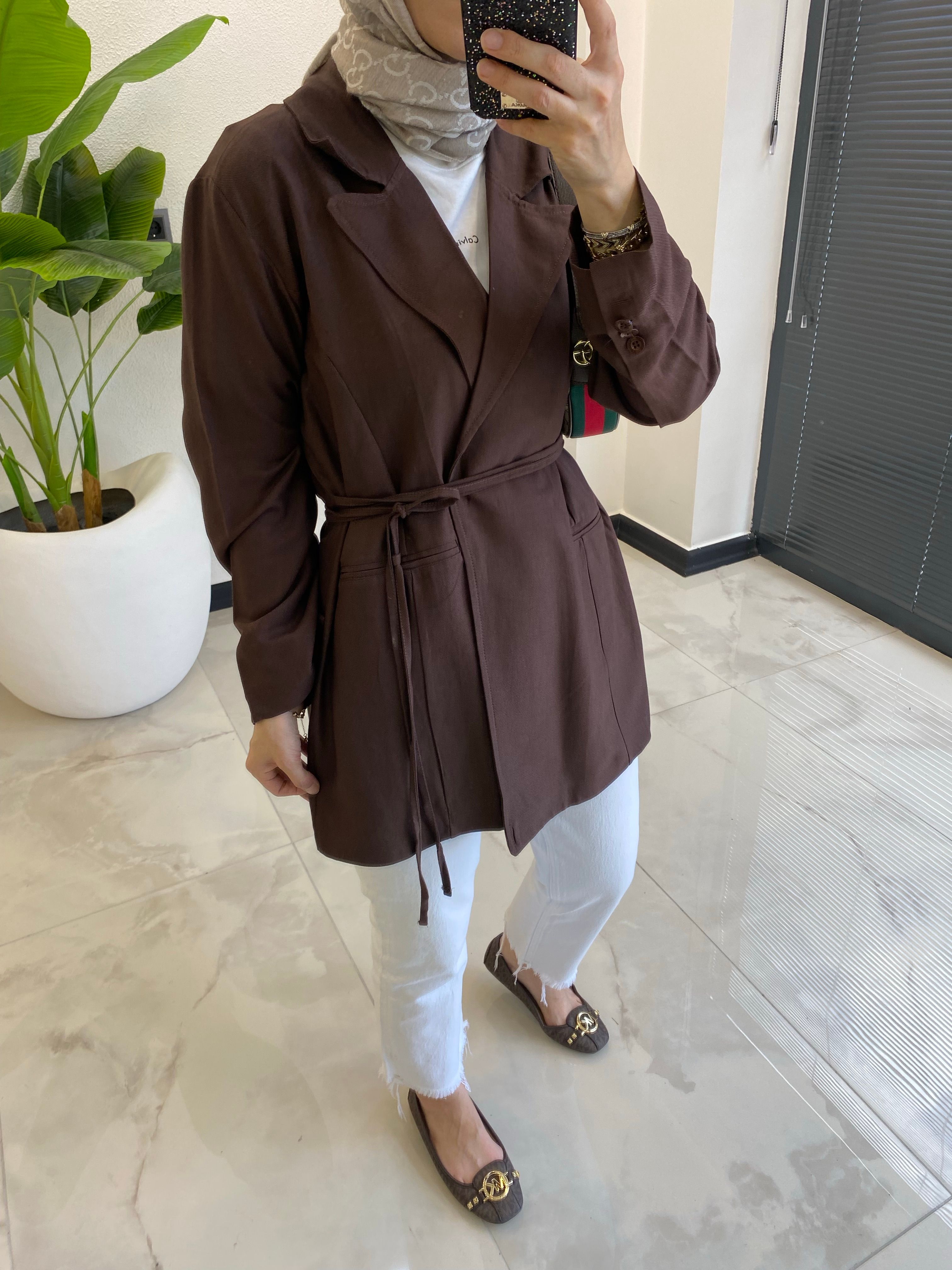 BAĞCIKLI KETEN BLAZER ACIKAHVE