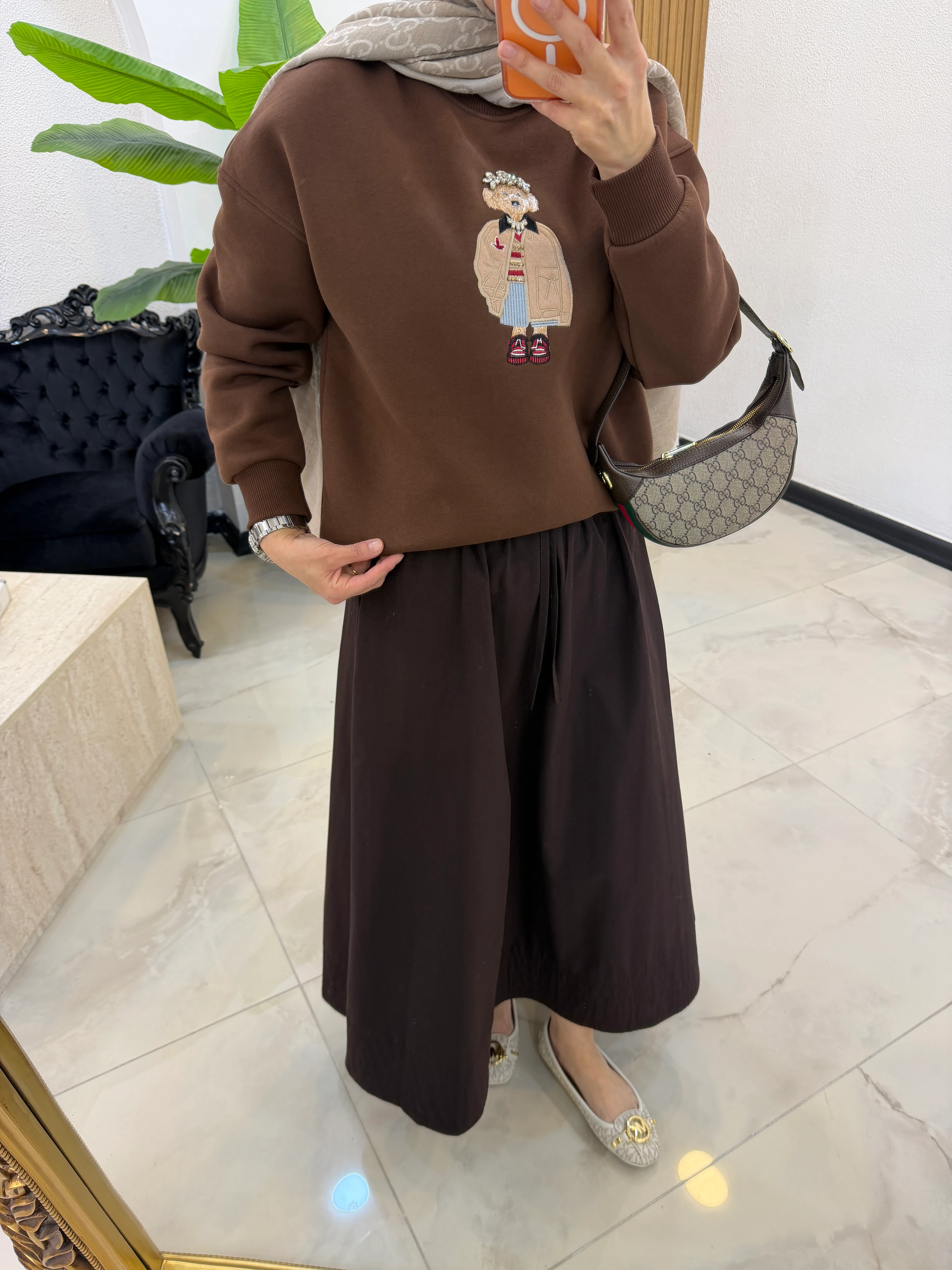 NAKIŞLI SWEAT KAHVE