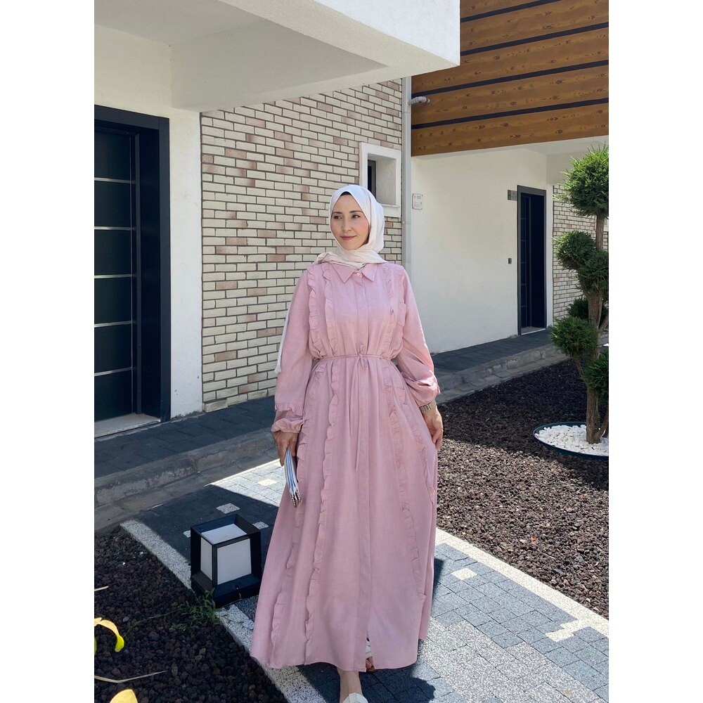 ISABELLA KETEN ELBİSE PEMBE(önsipariş)