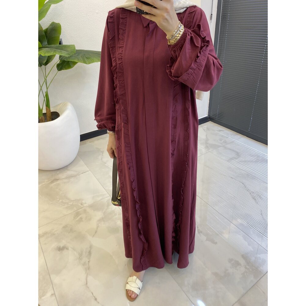 ISABELLA KETEN ELBİSE BORDO