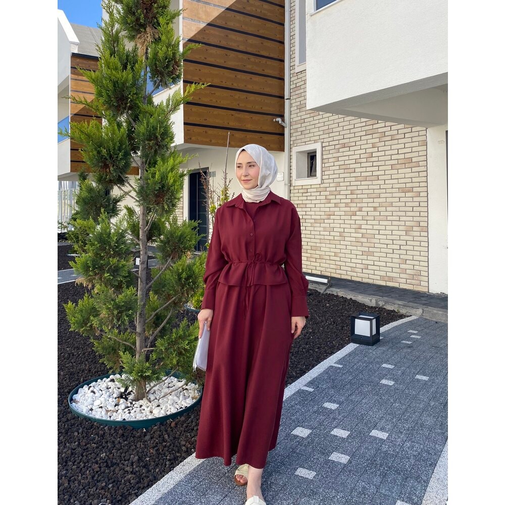 GÖMLEKLİ ELBİSE BORDO
