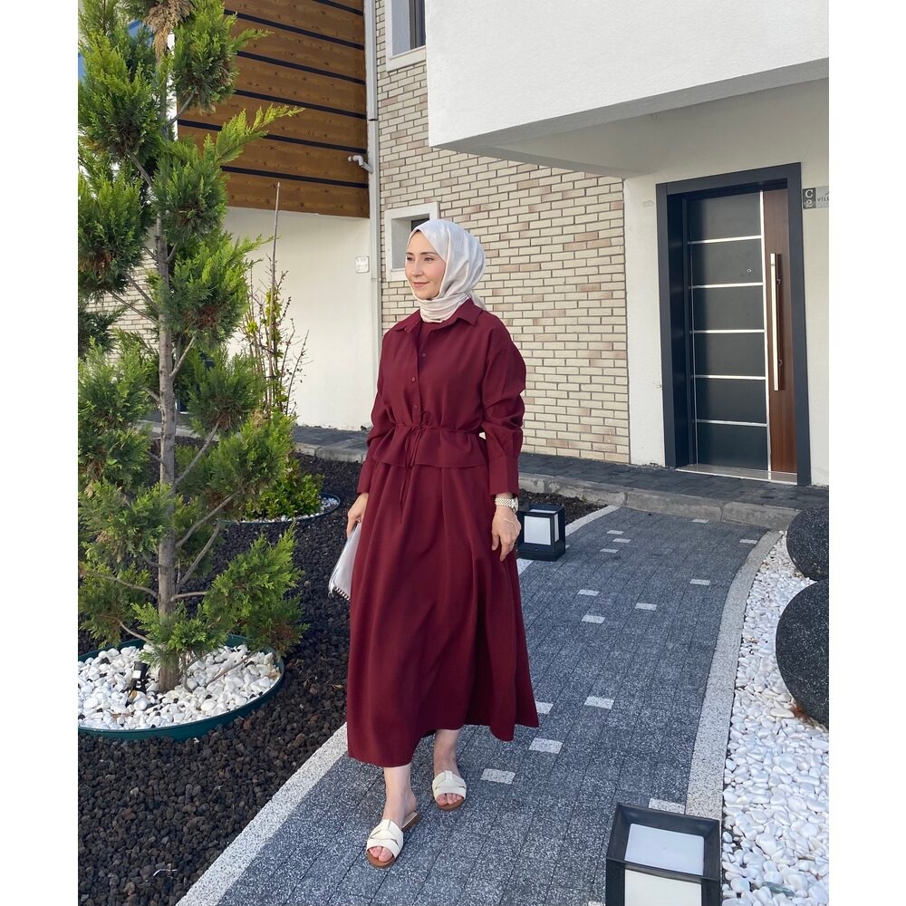 GÖMLEKLİ ELBİSE BORDO