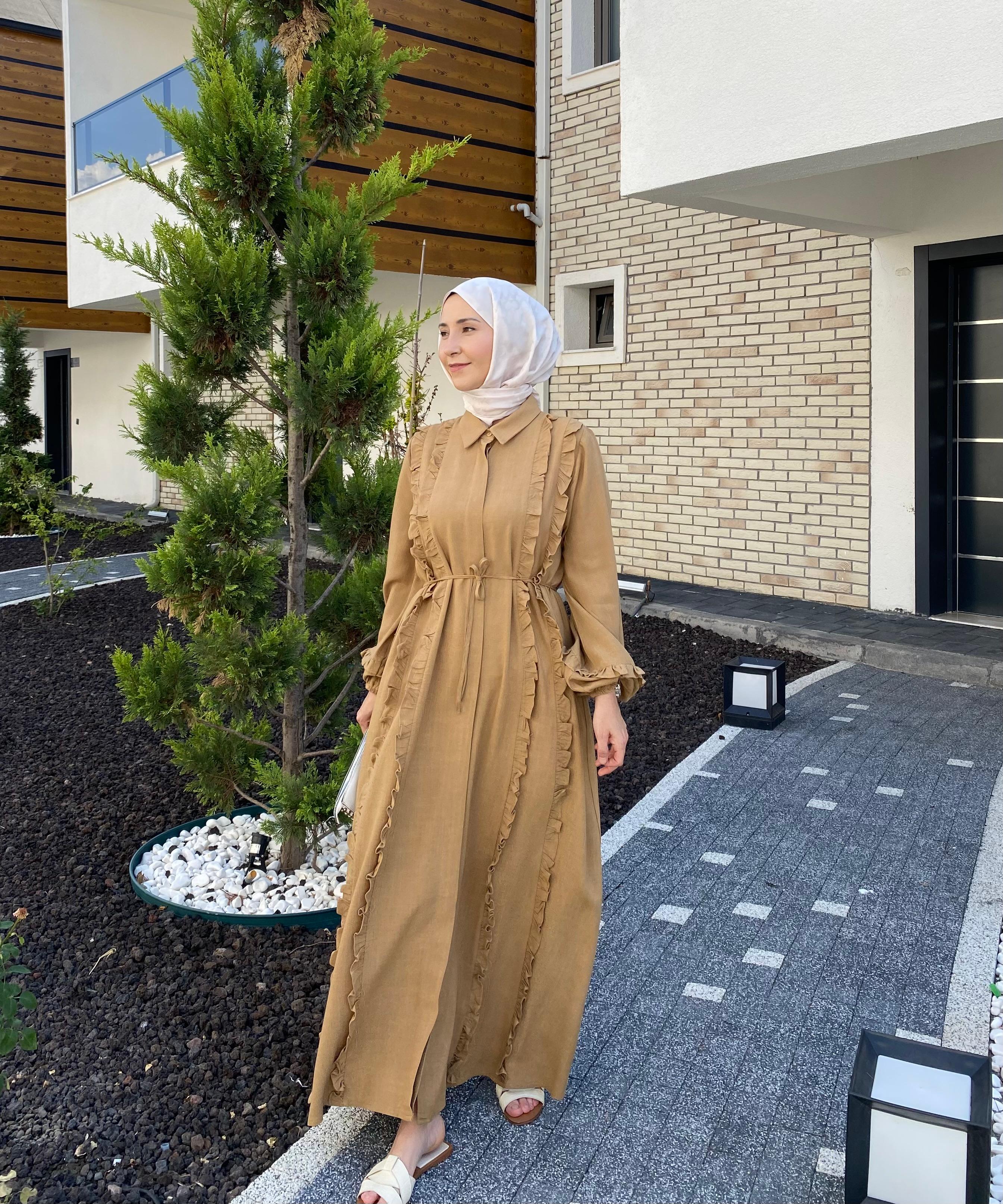 ISABELLA KETEN ELBİSE HARDAL