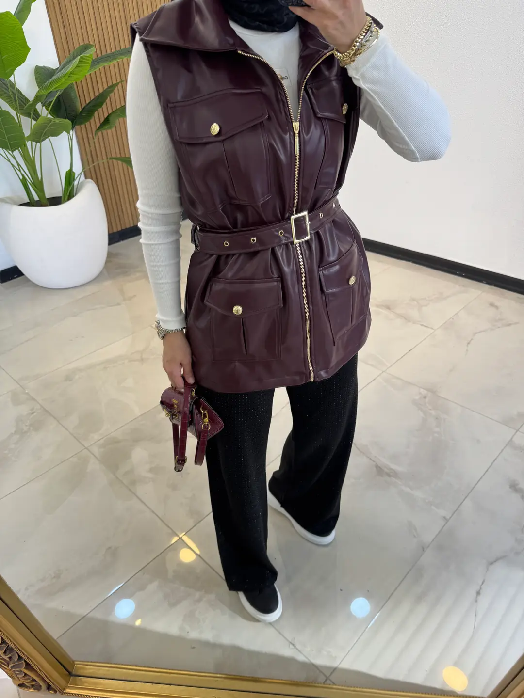 MONİCA DERİ YELEK BORDO