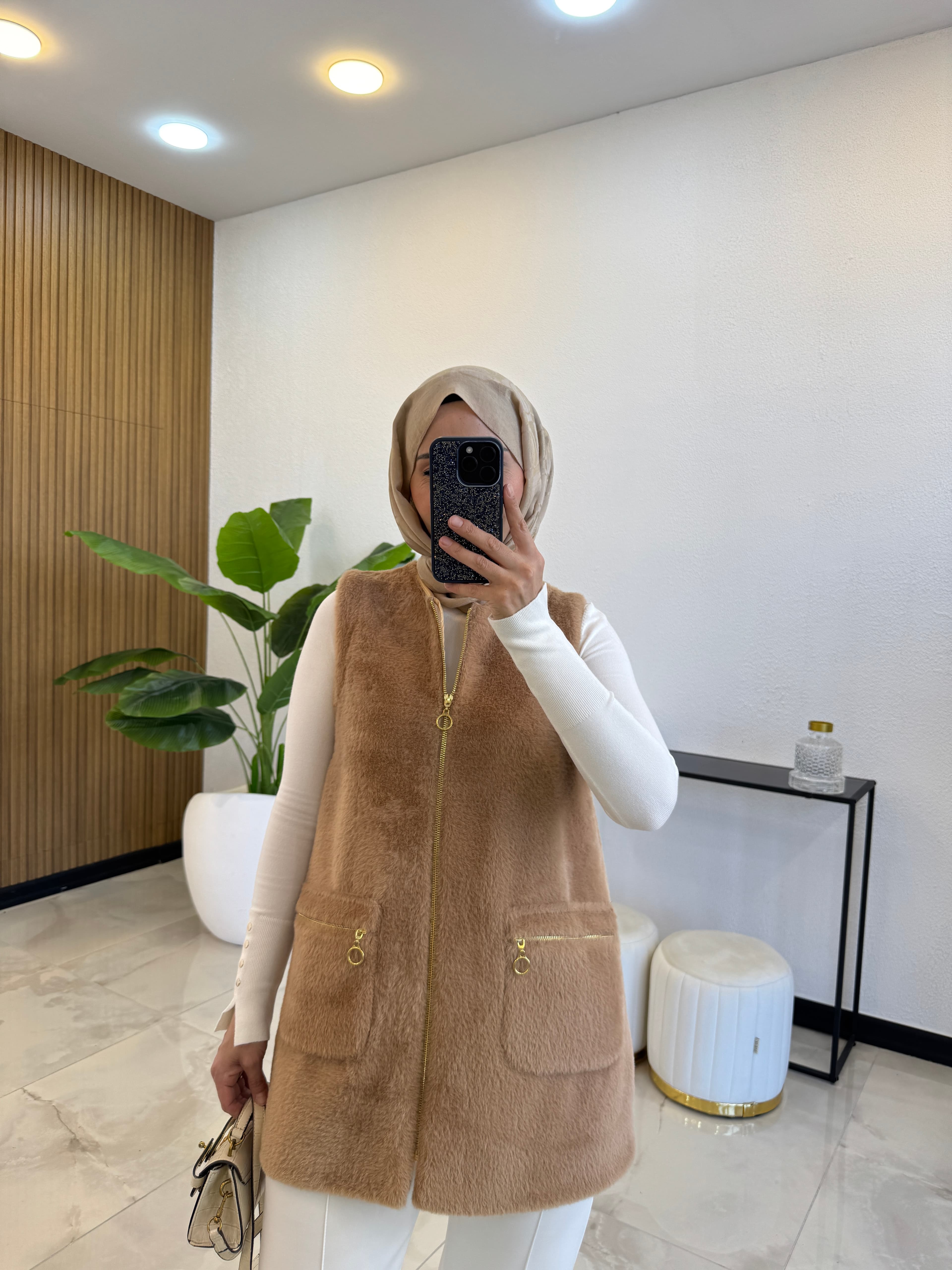 PREMIUM ANGORA YELEK CAMEL