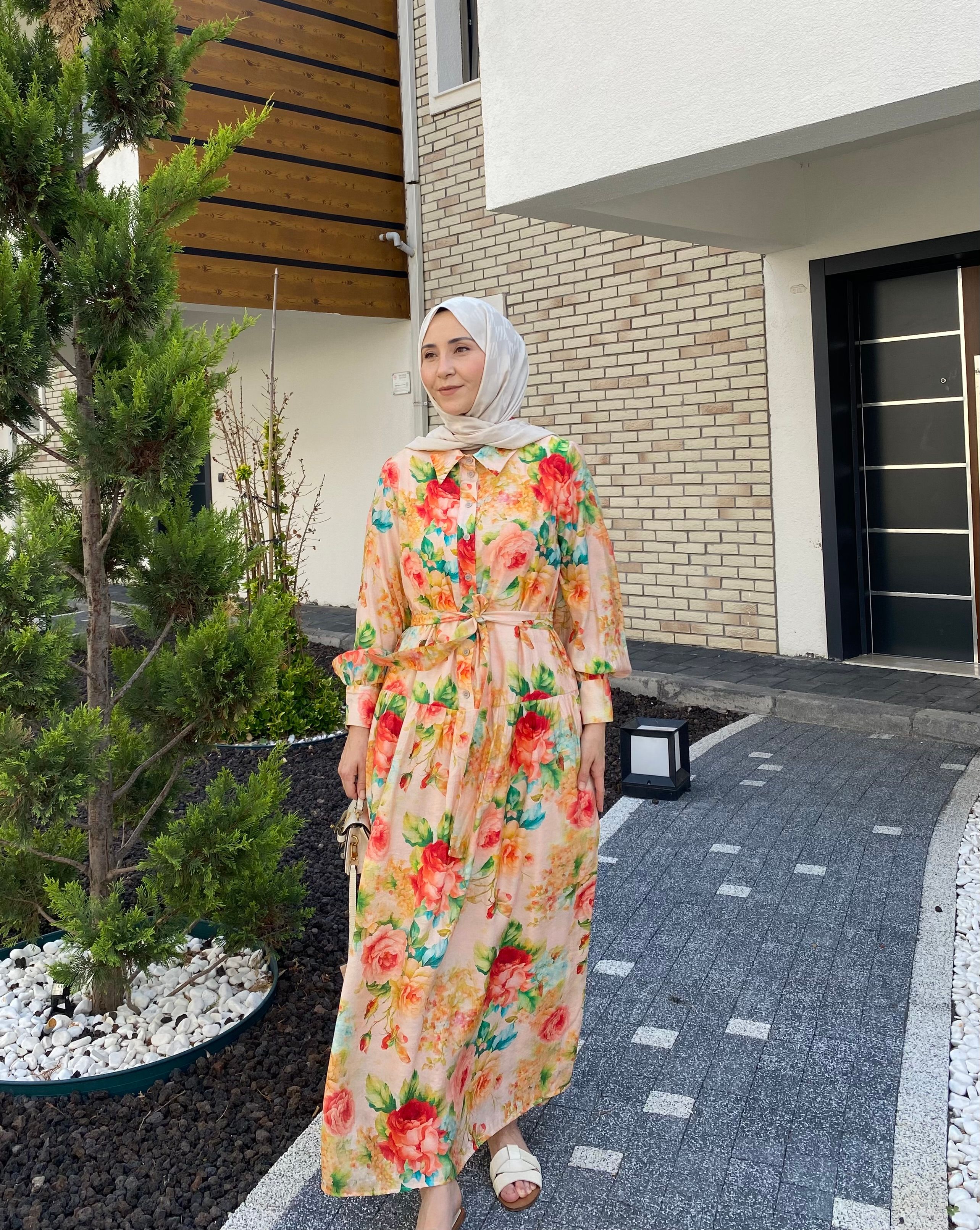 FLOWERS DRESS TURUNCU