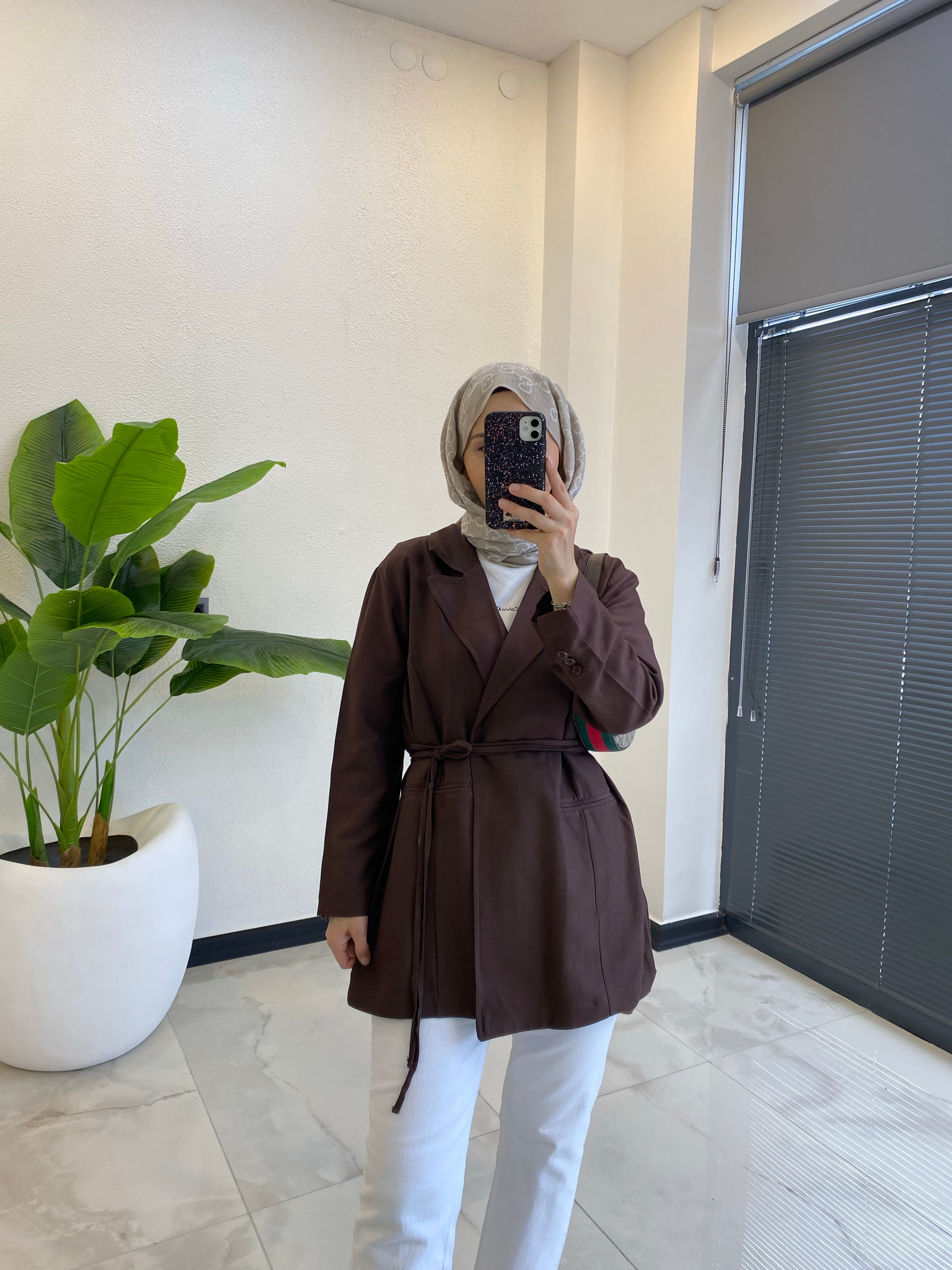 BAĞCIKLI KETEN BLAZER ACIKAHVE