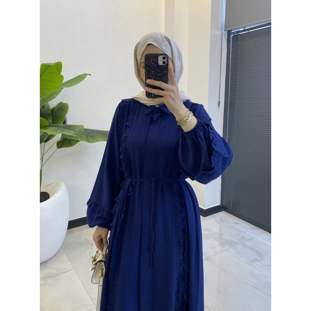 ISABELLA KETEN ELBİSE LACİVERT
