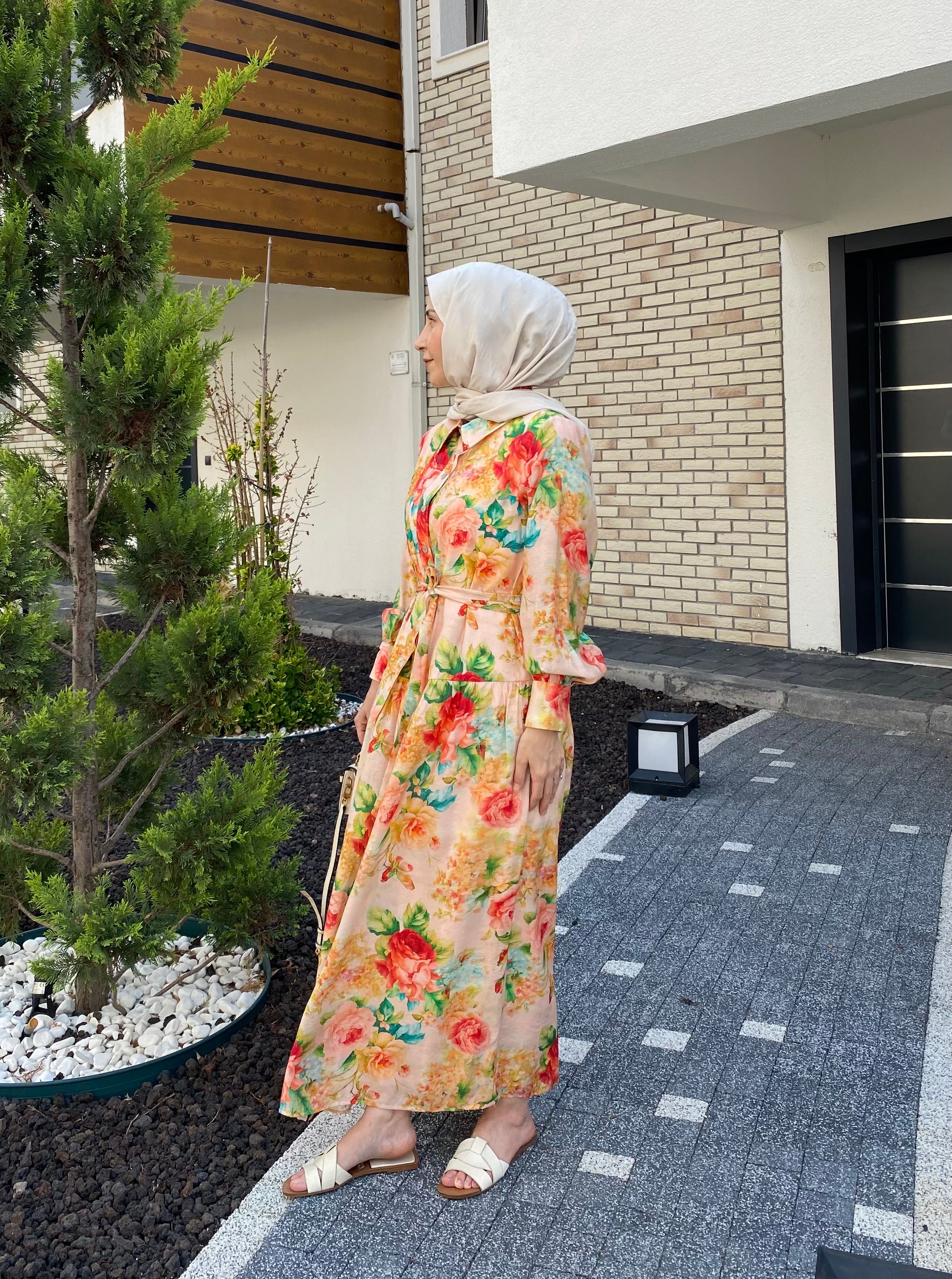 FLOWERS DRESS TURUNCU