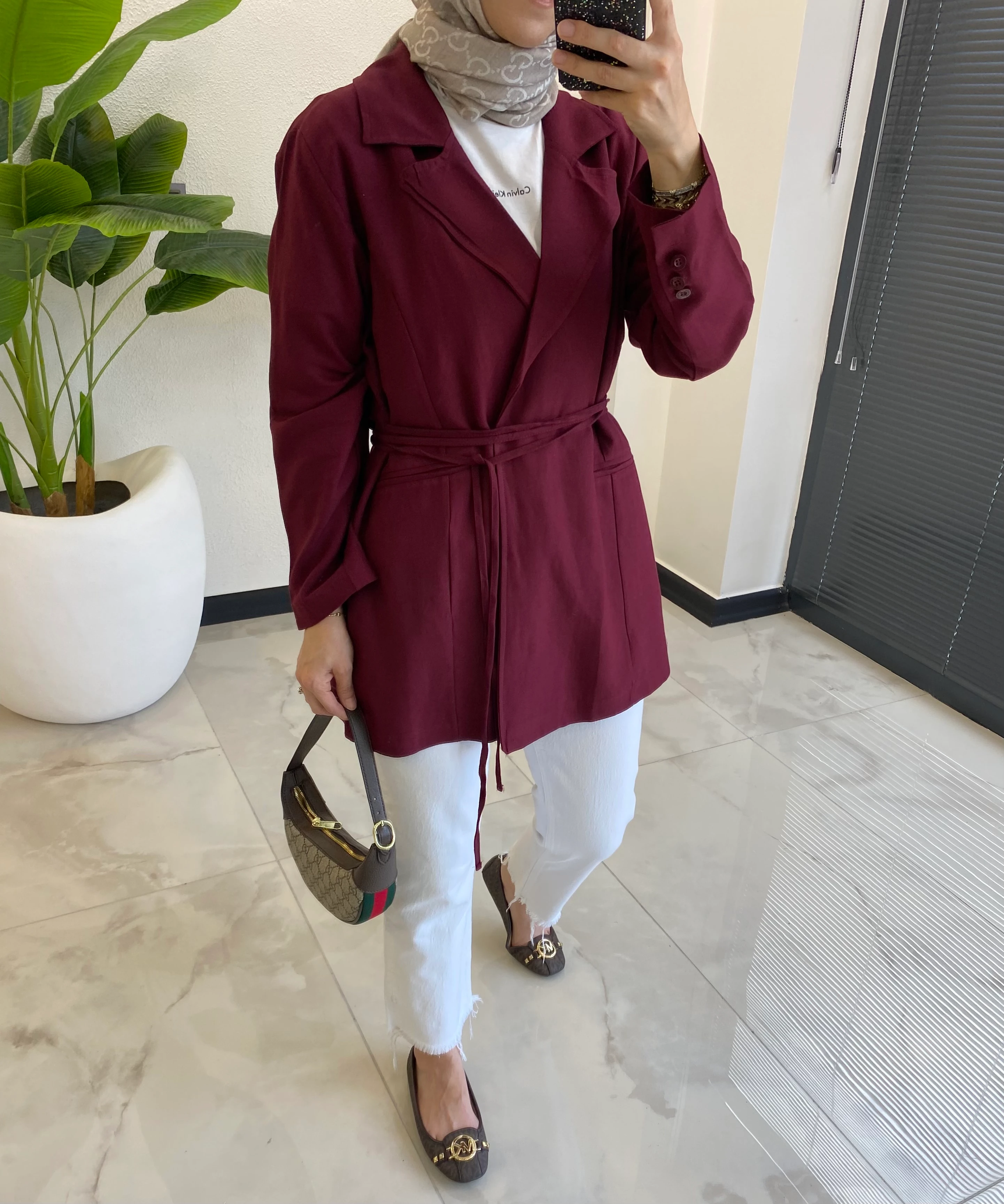 BAĞCIKLI KETEN BLAZER BORDO