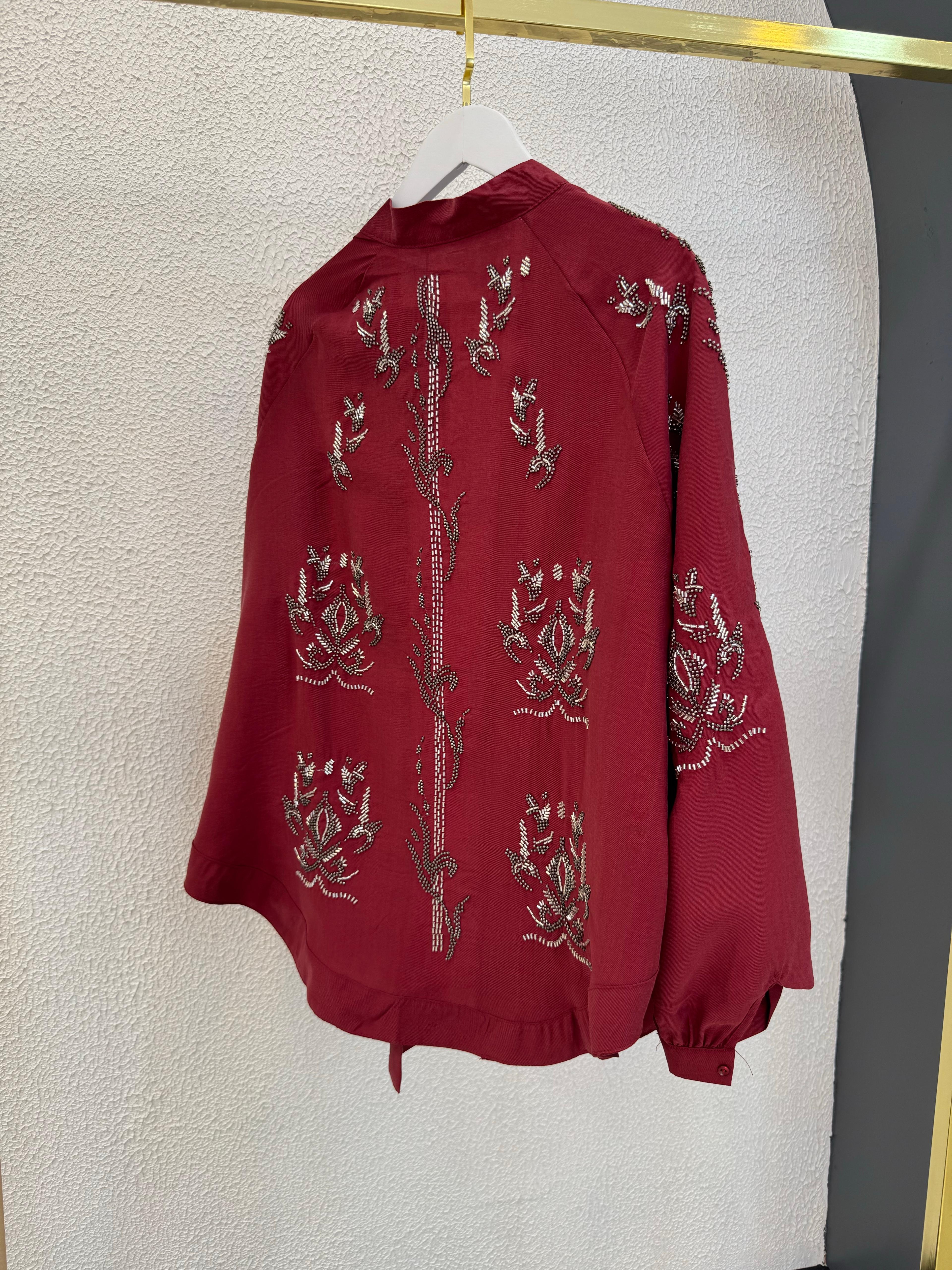 İşlemeli Tensel Kimono Bordo
