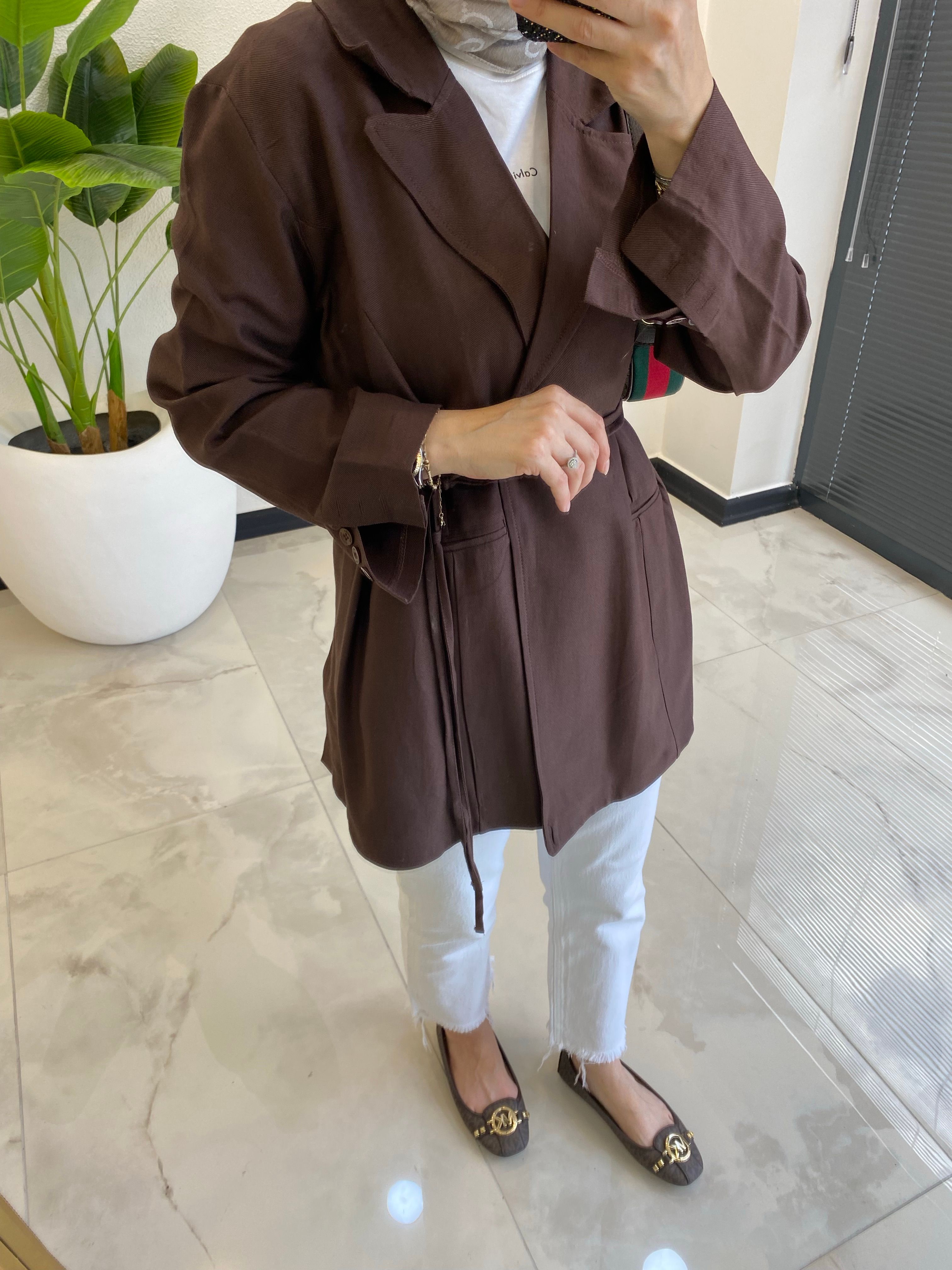BAĞCIKLI KETEN BLAZER ACIKAHVE