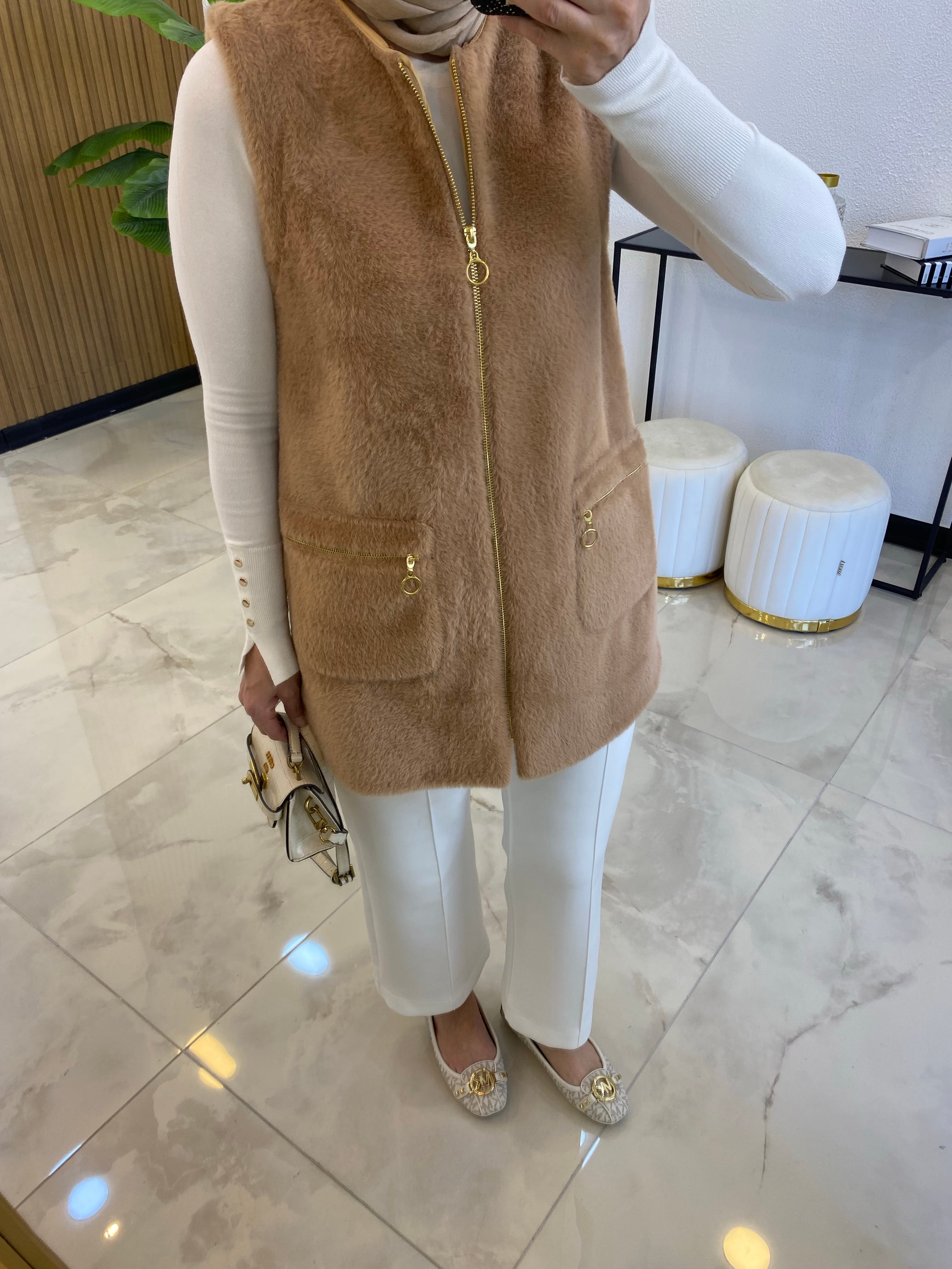 PREMIUM ANGORA YELEK CAMEL