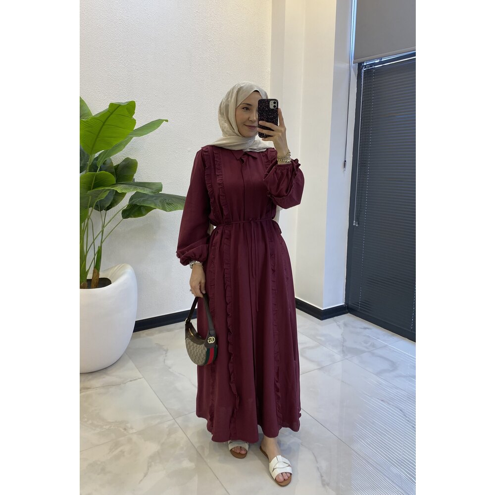 ISABELLA KETEN ELBİSE BORDO