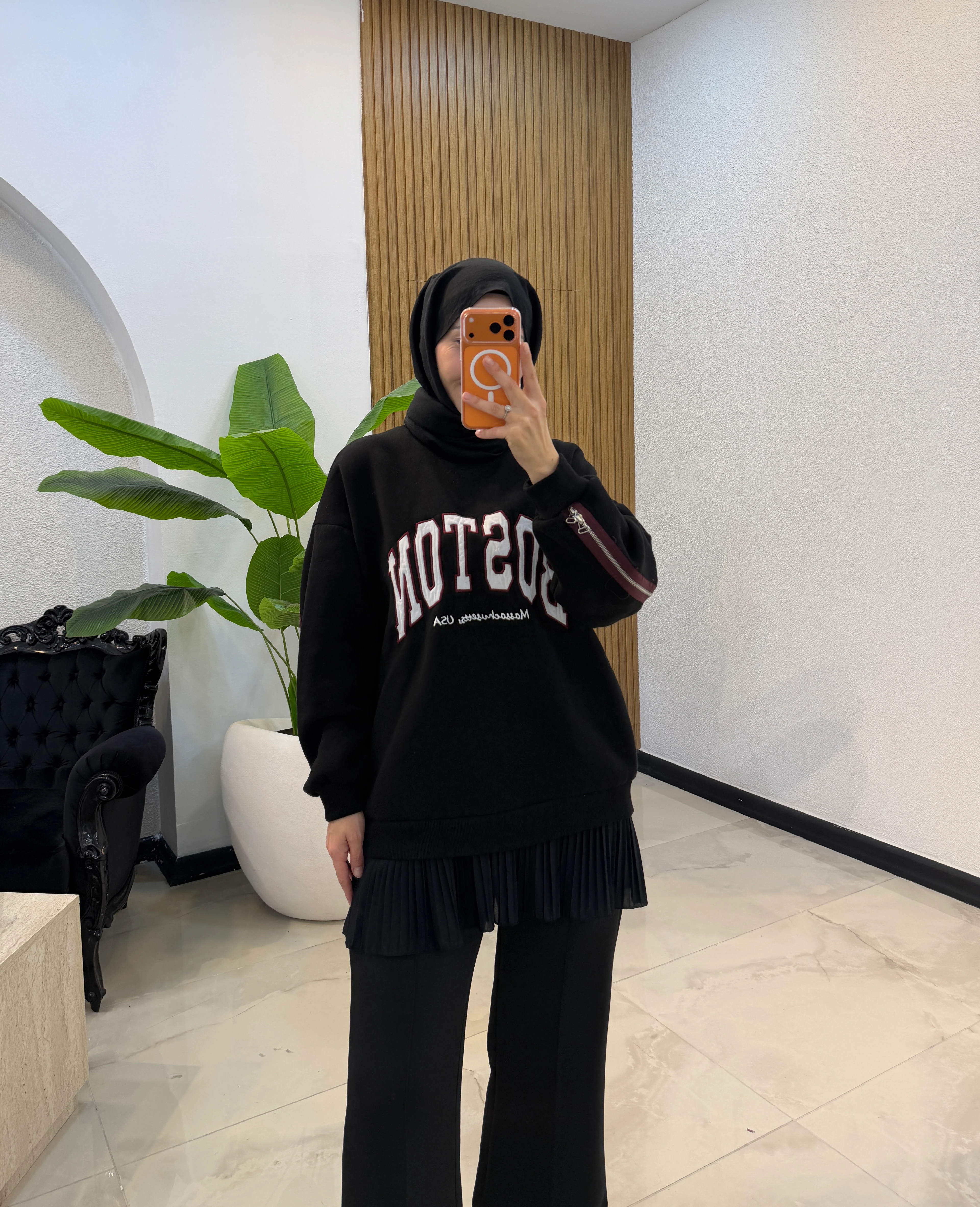 OVERSİZE FERMUAR DETAYLI SWEATSHİRT SİYAH