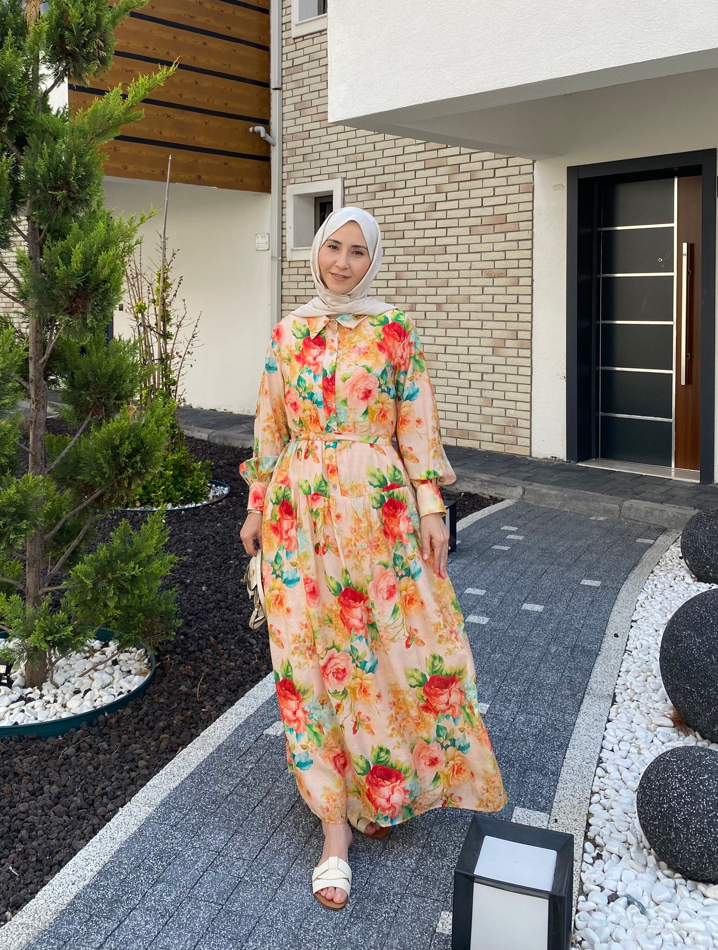FLOWERS DRESS TURUNCU