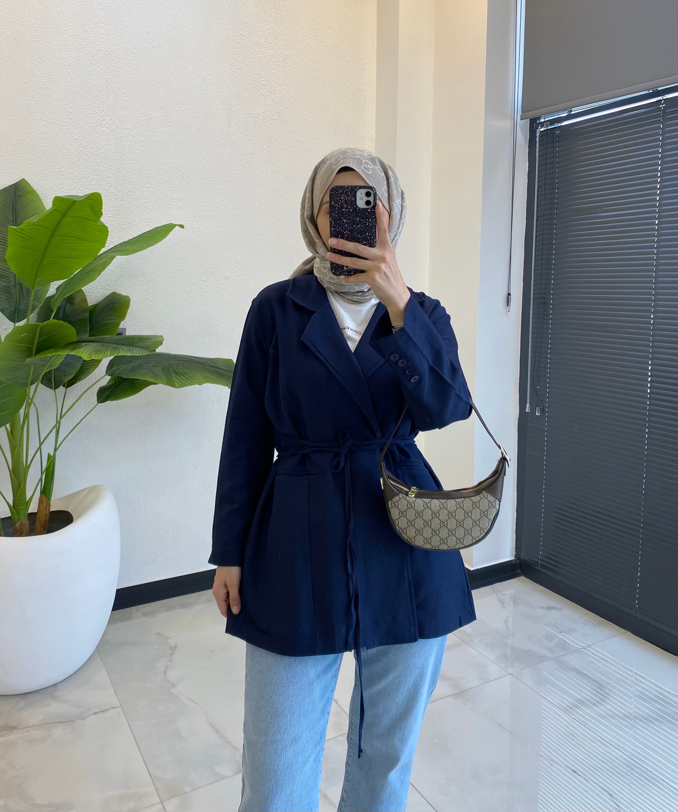 BAĞCIKLI KETEN BLAZER LACİVERT