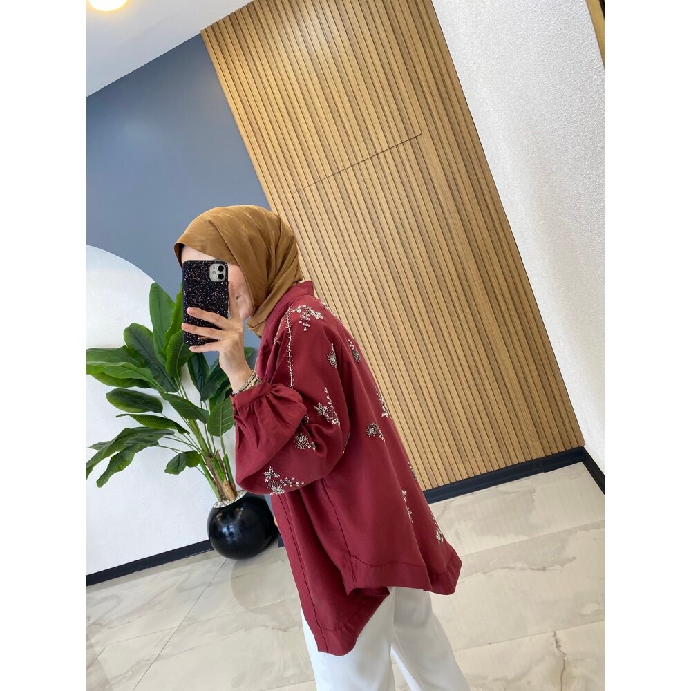 İŞLEMELİ KİMONO BORDO