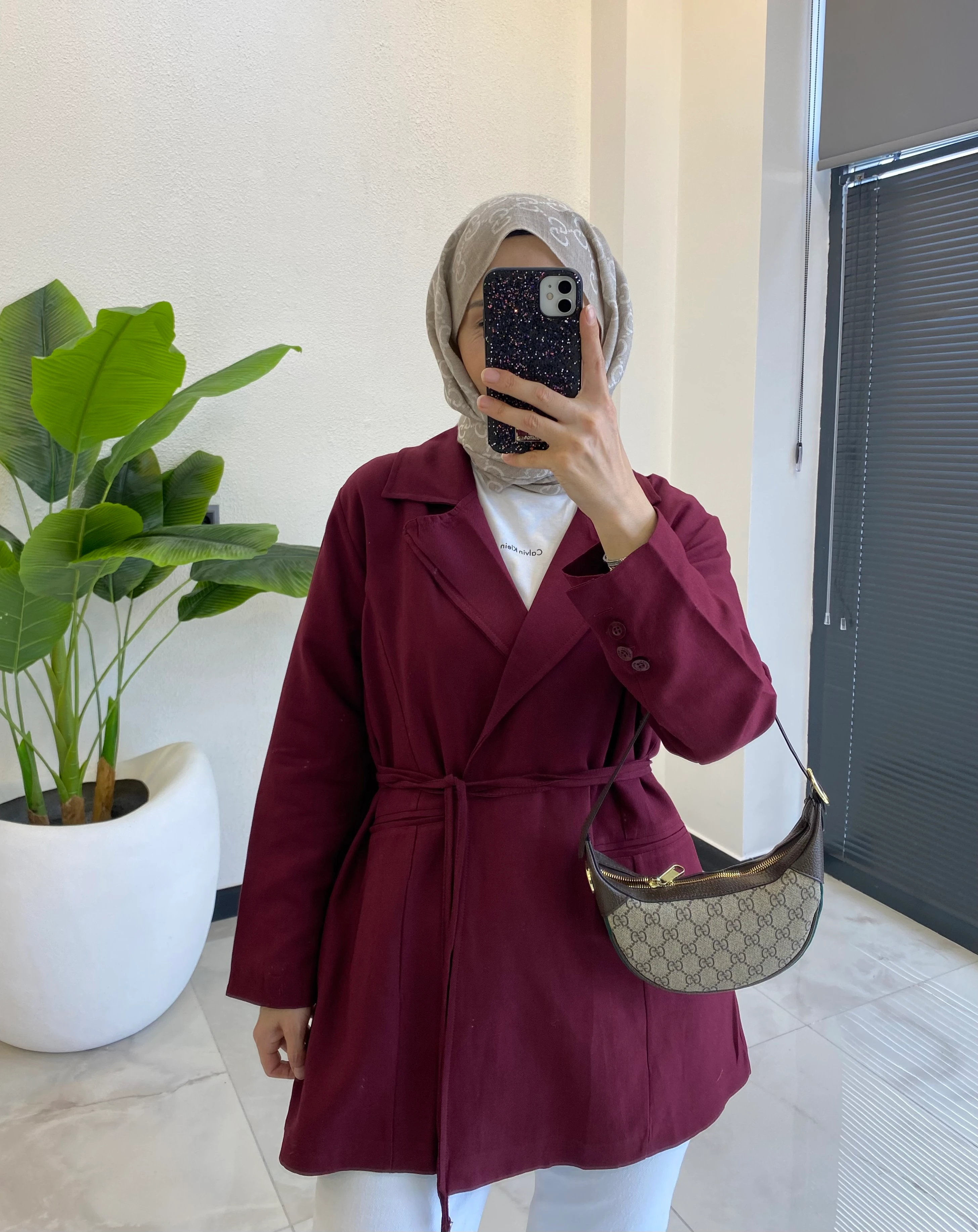 BAĞCIKLI KETEN BLAZER BORDO