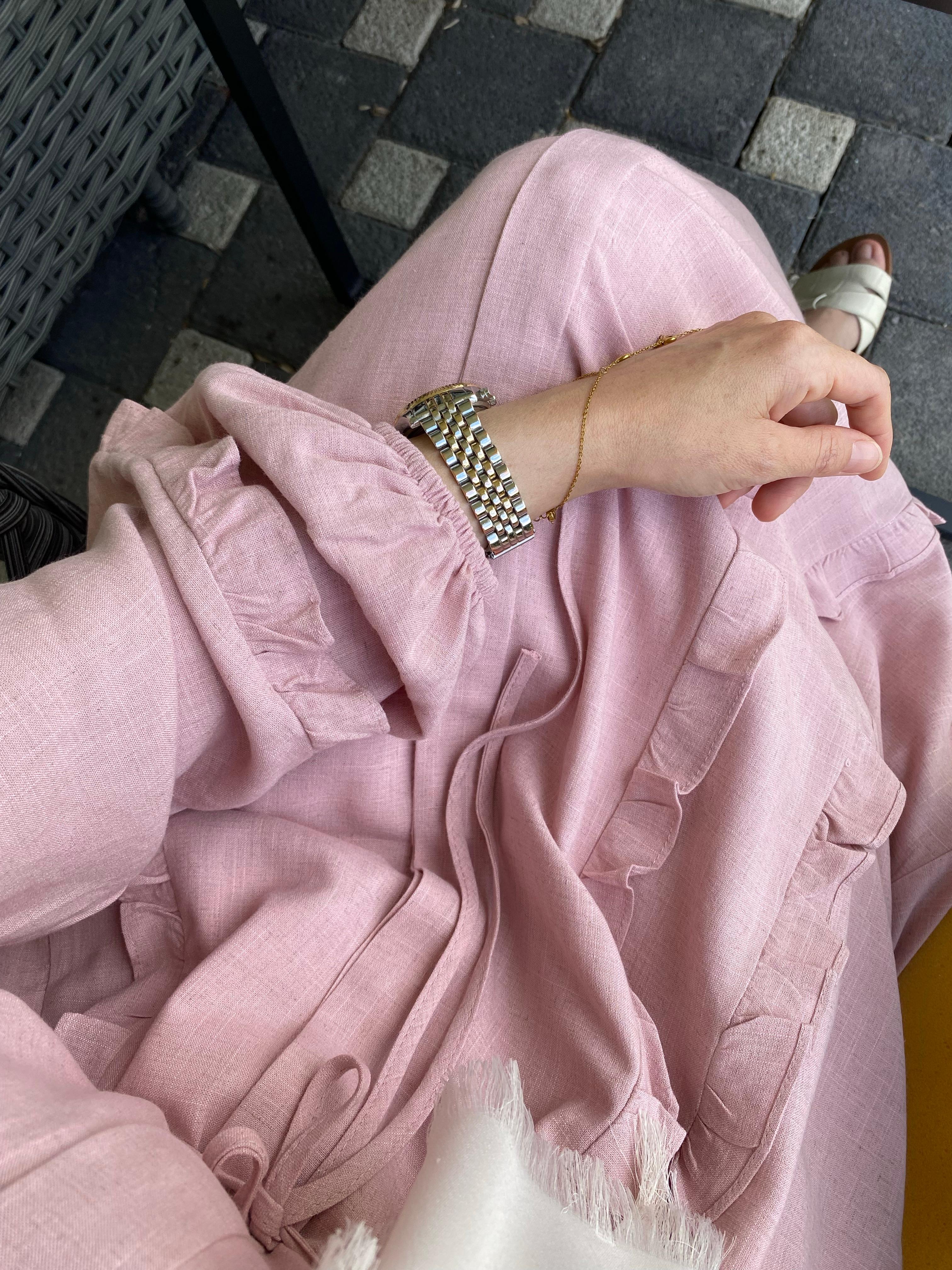 ISABELLA KETEN ELBİSE PEMBE(önsipariş)