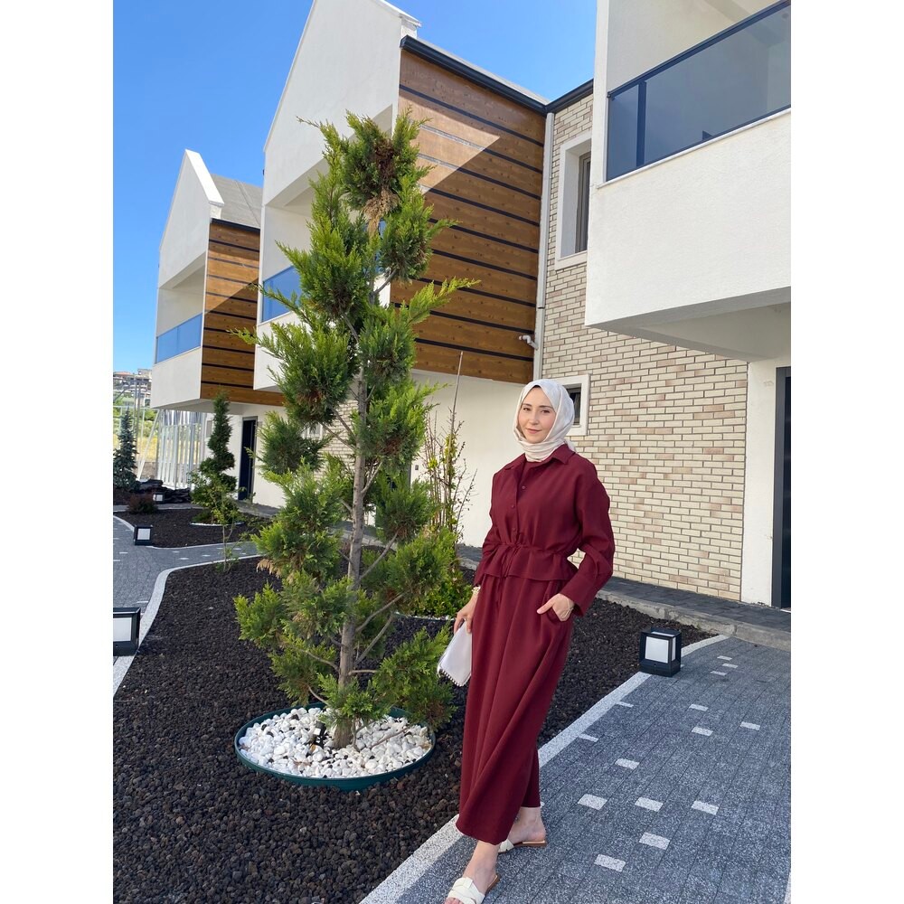 GÖMLEKLİ ELBİSE BORDO