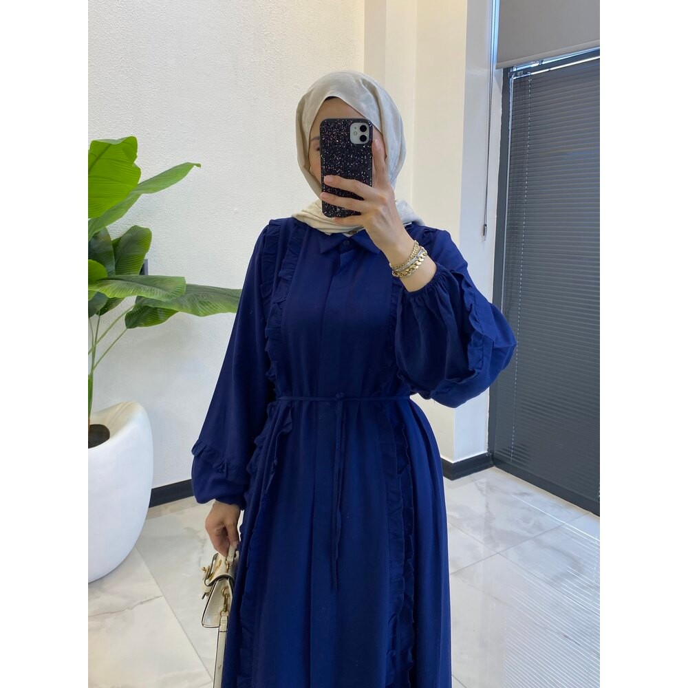 ISABELLA KETEN ELBİSE LACİVERT