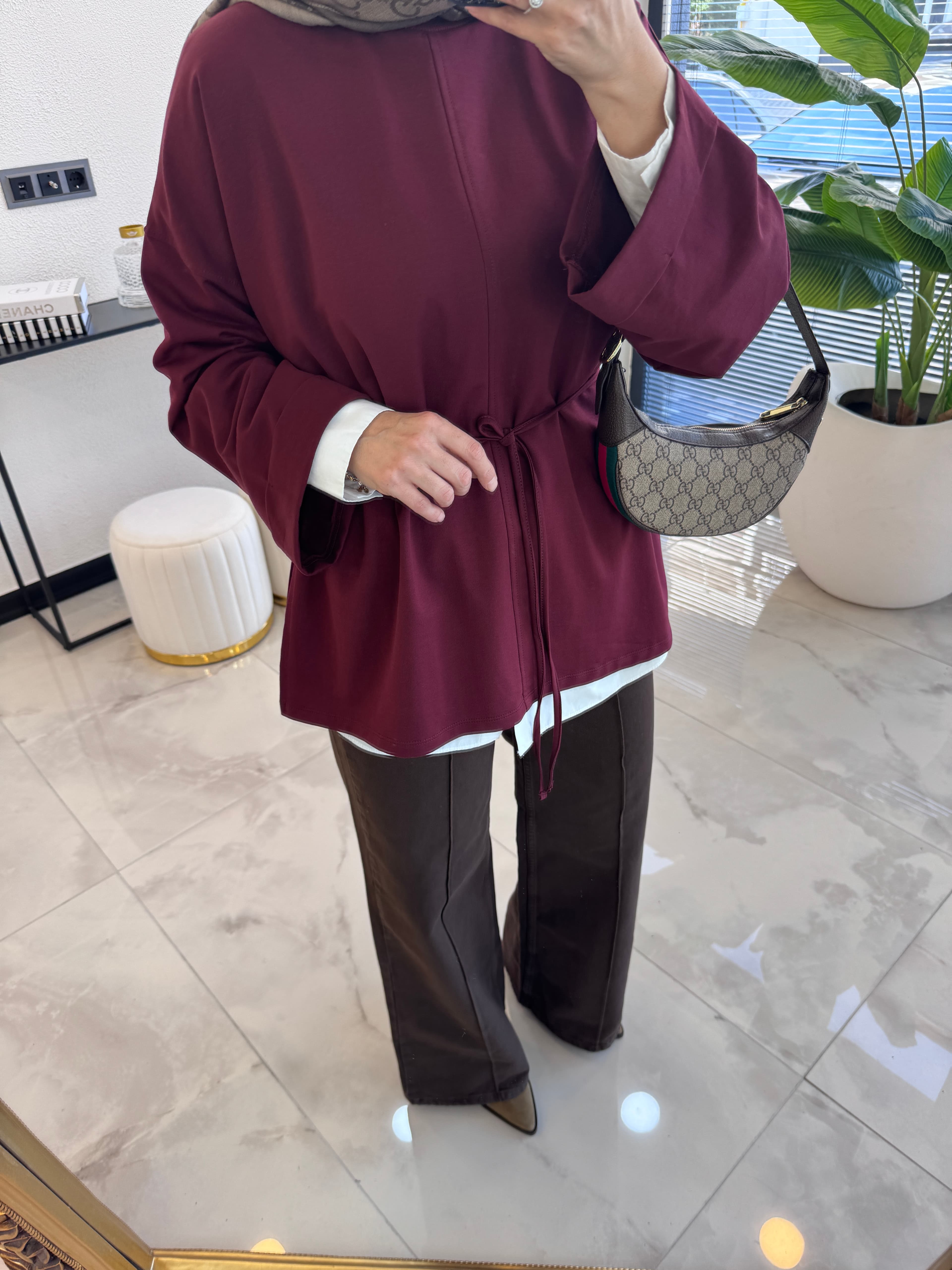 YIRTMAÇLI BLUZ BORDO