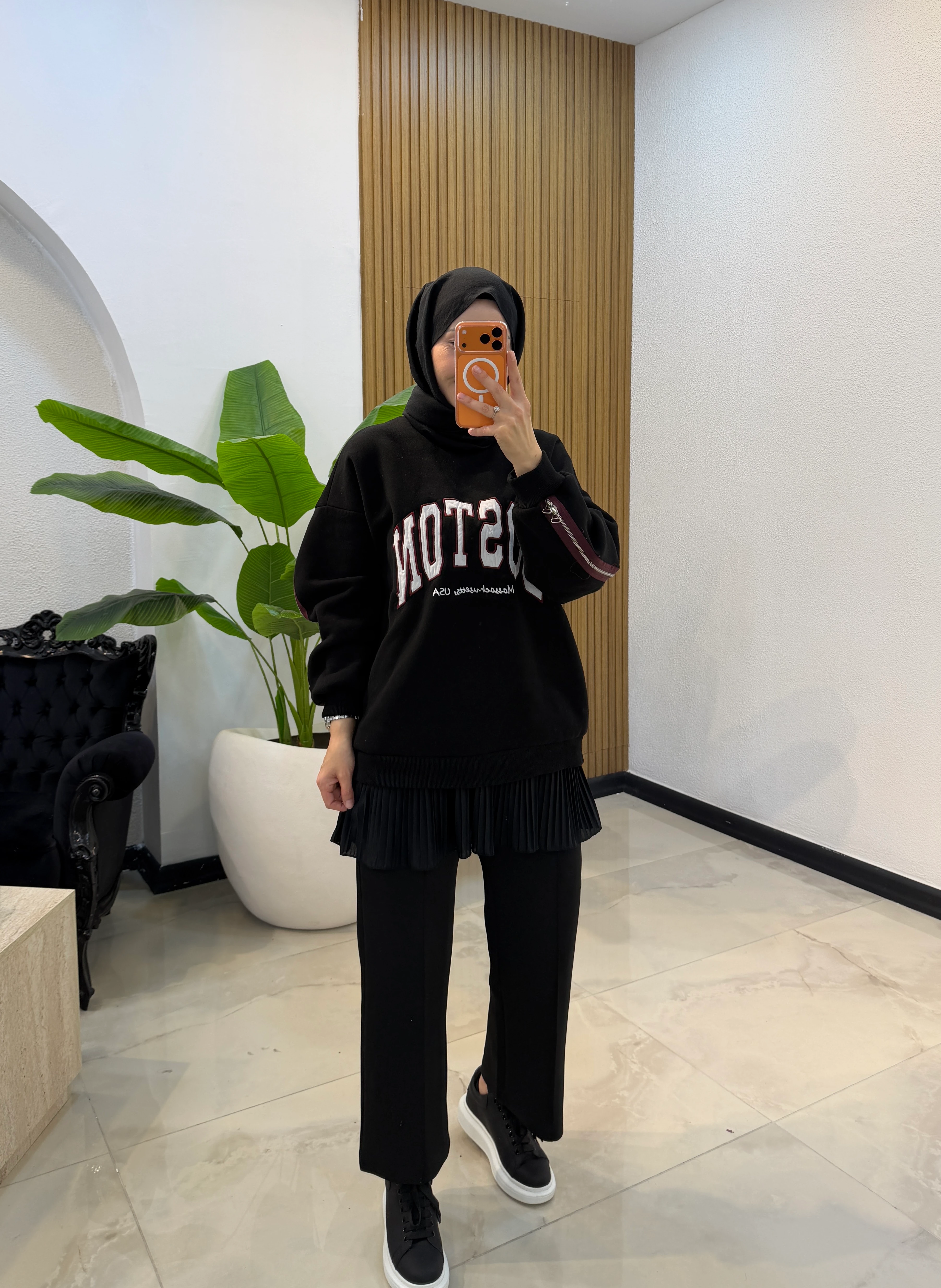 OVERSİZE FERMUAR DETAYLI SWEATSHİRT SİYAH