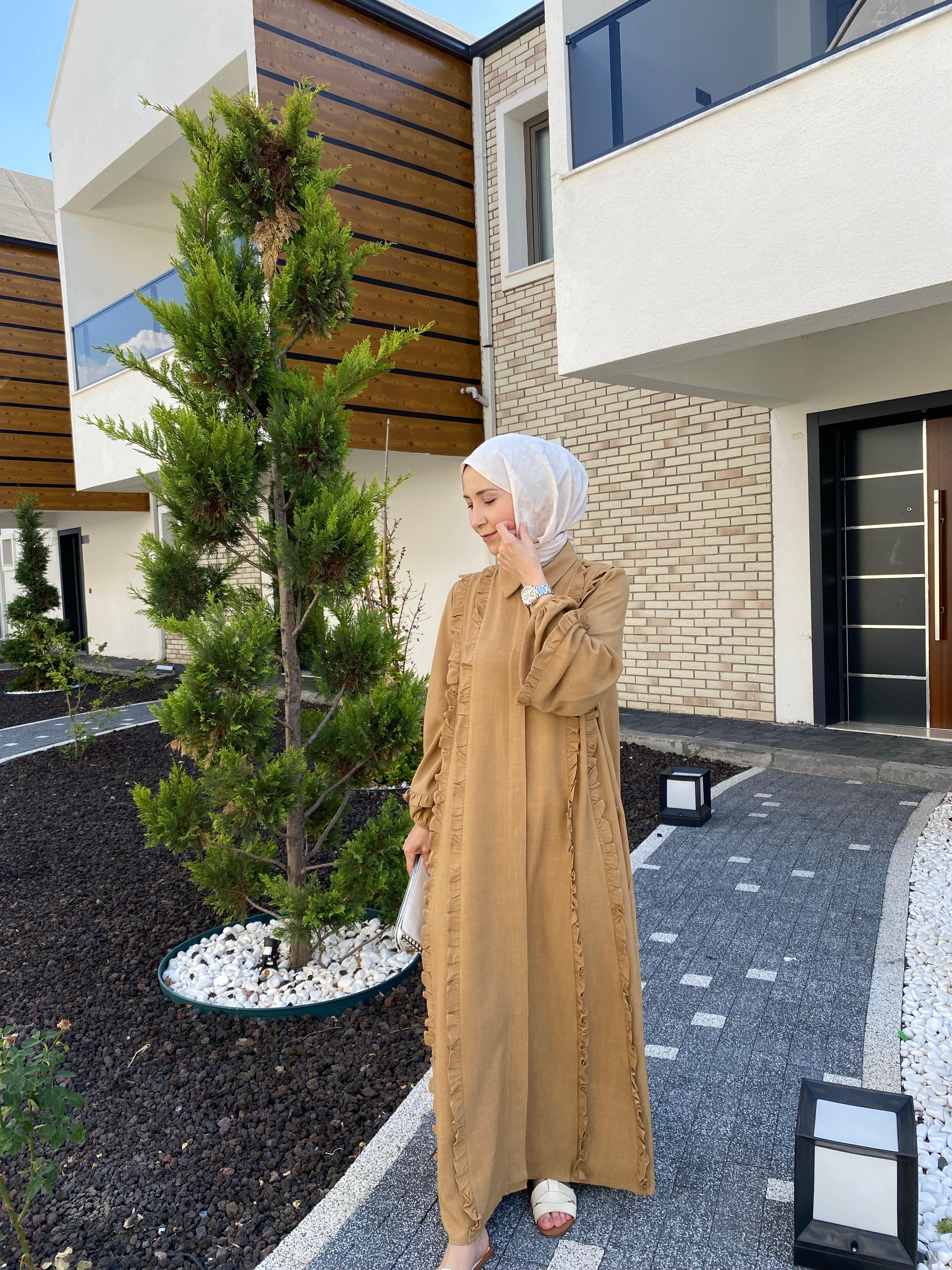 ISABELLA KETEN ELBİSE HARDAL