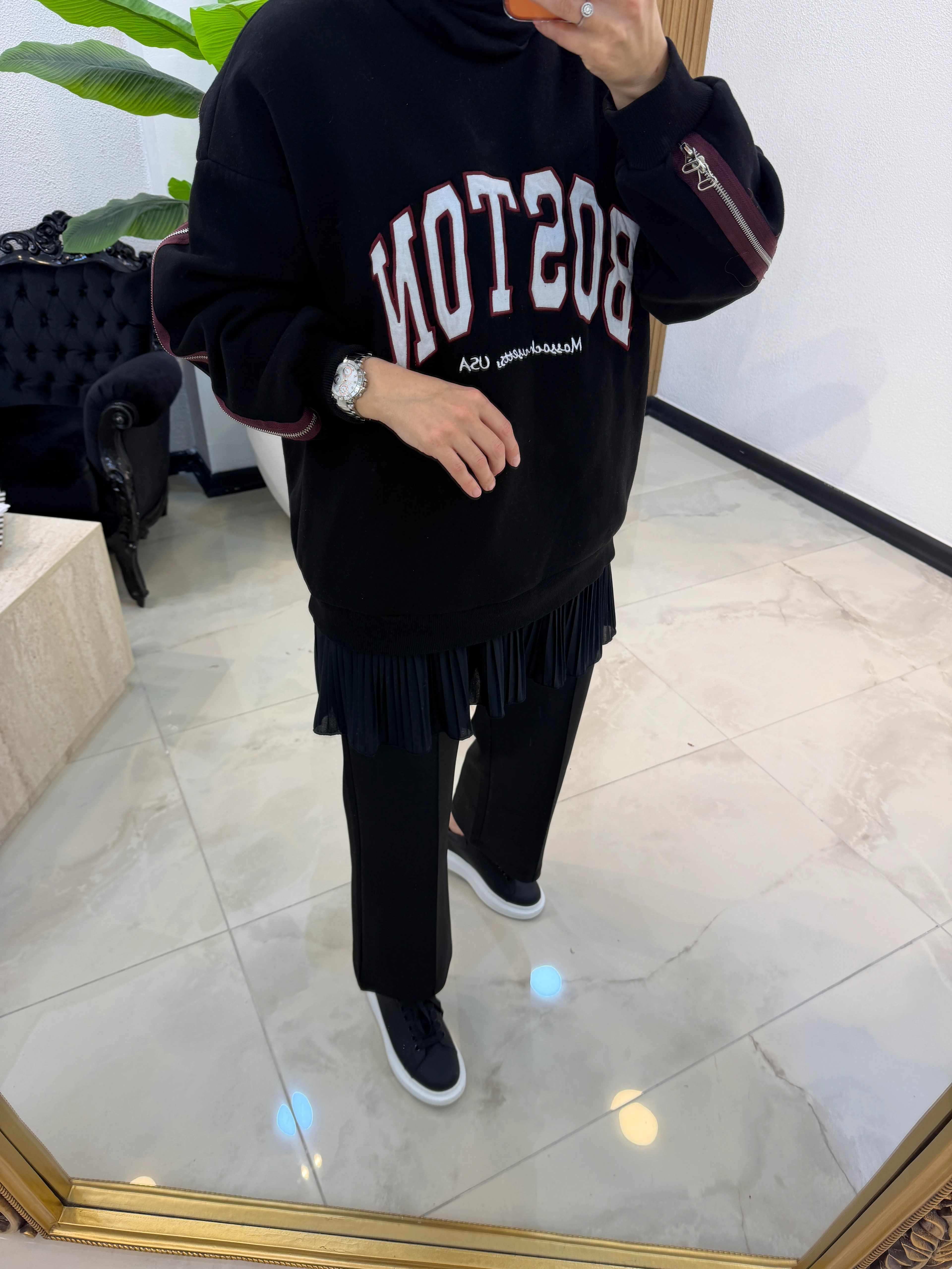 OVERSİZE FERMUAR DETAYLI SWEATSHİRT SİYAH