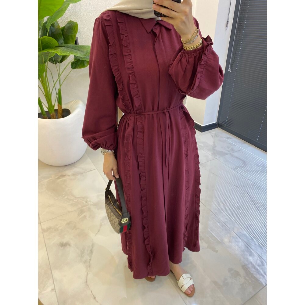 ISABELLA KETEN ELBİSE BORDO