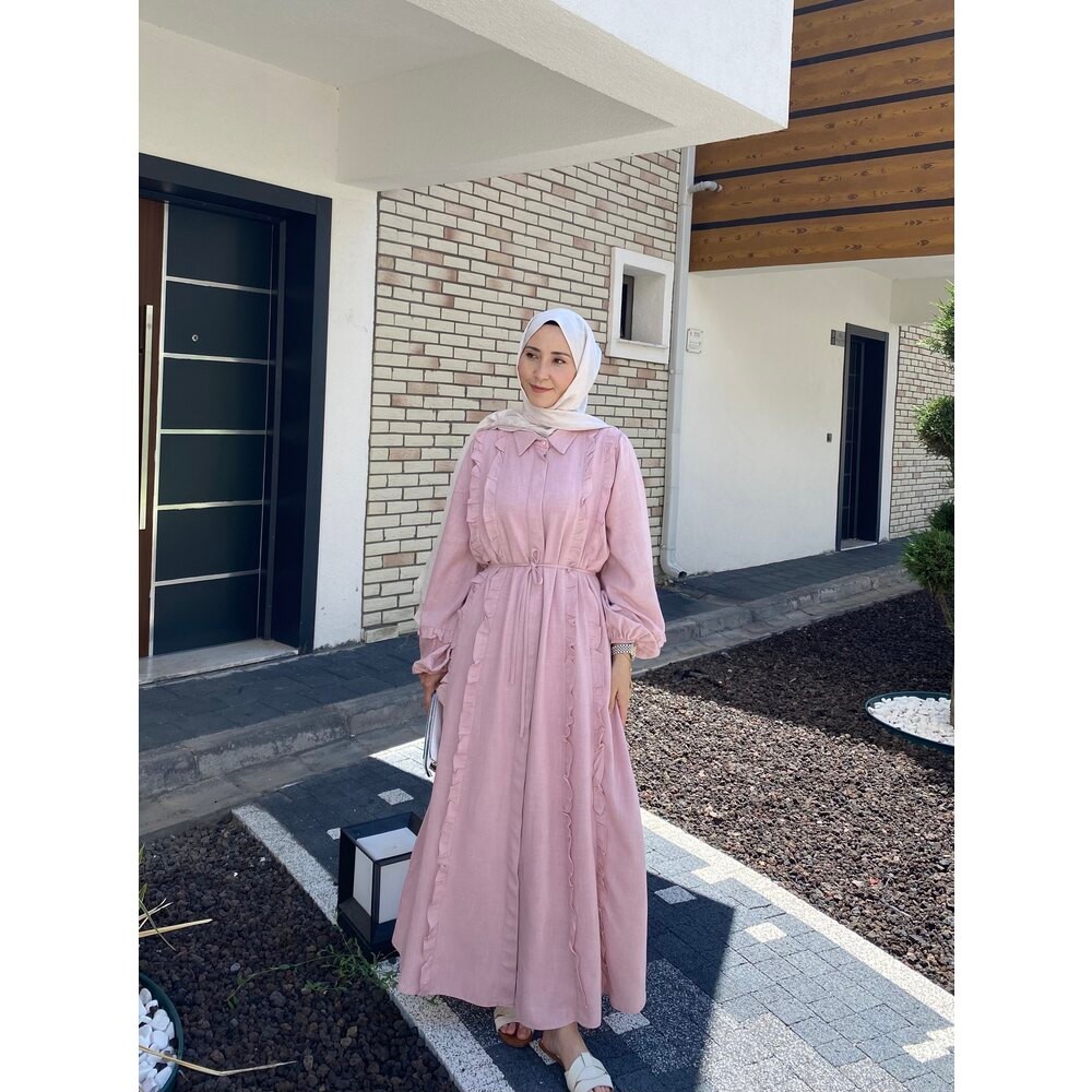 ISABELLA KETEN ELBİSE PEMBE(önsipariş)