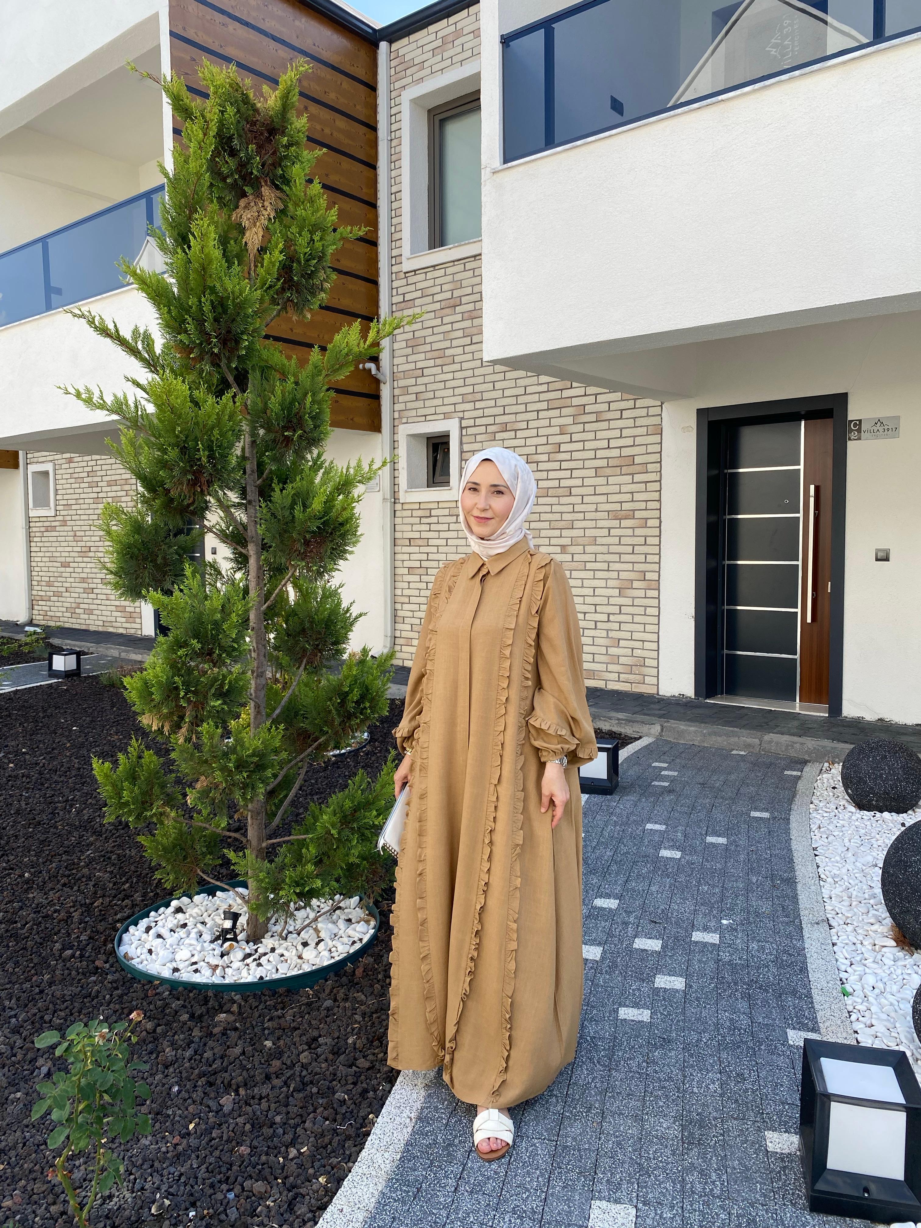 ISABELLA KETEN ELBİSE HARDAL