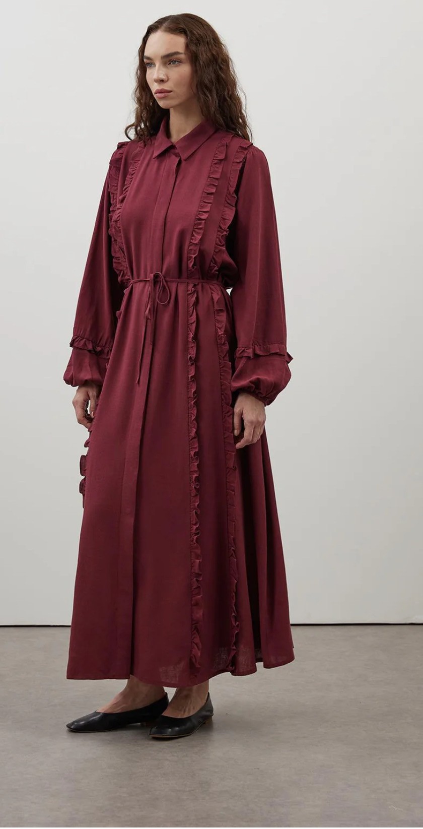 ISABELLA KETEN ELBİSE BORDO