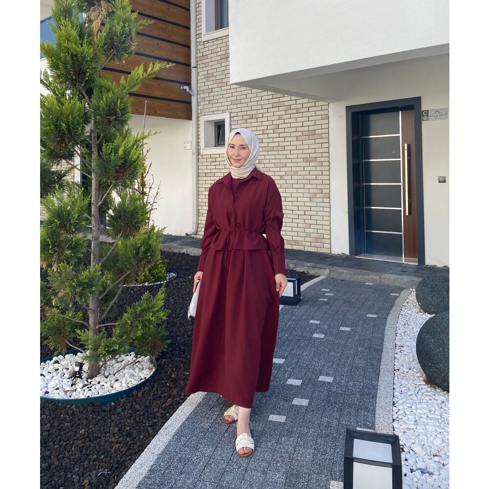 GÖMLEKLİ ELBİSE BORDO