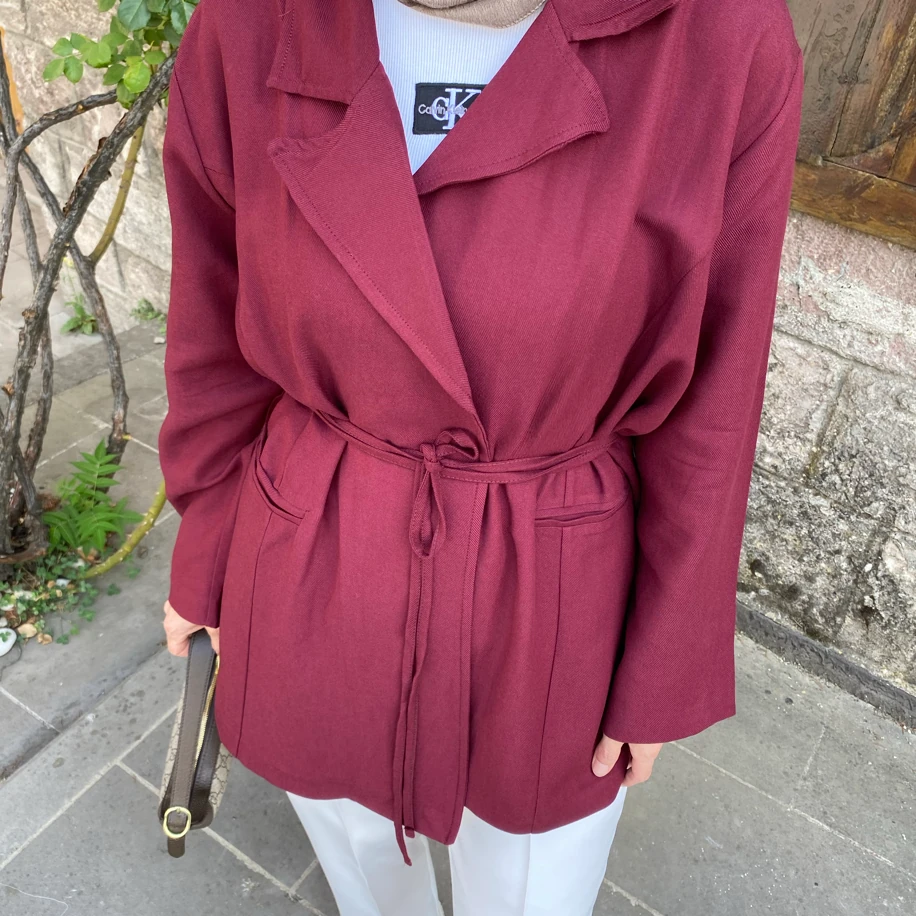 BAĞCIKLI KETEN BLAZER BORDO