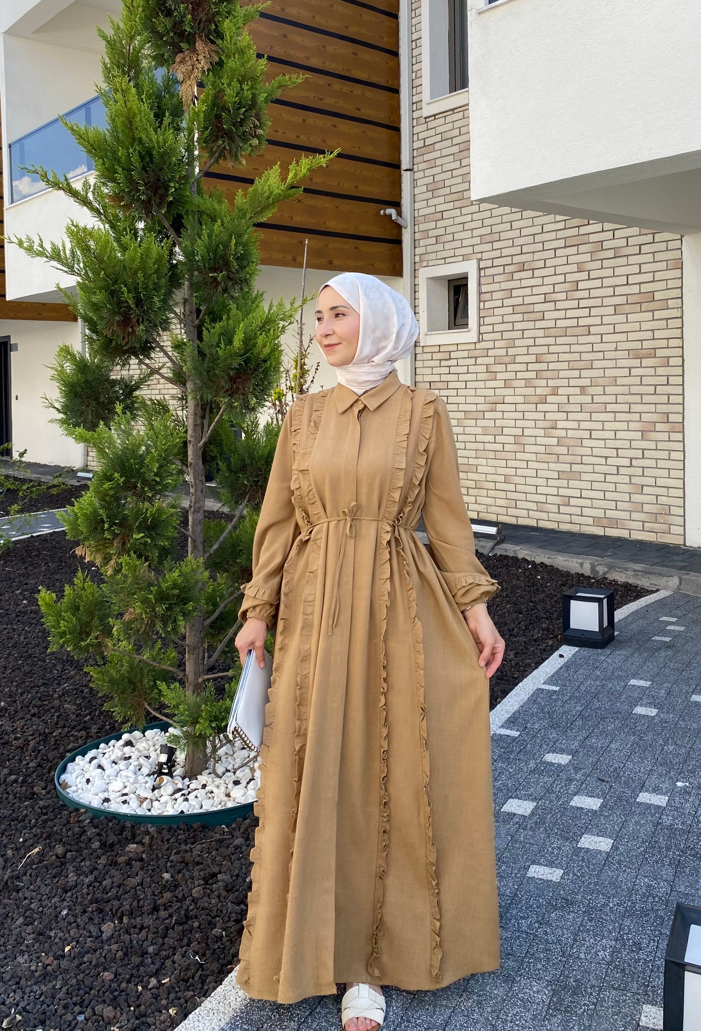 ISABELLA KETEN ELBİSE HARDAL