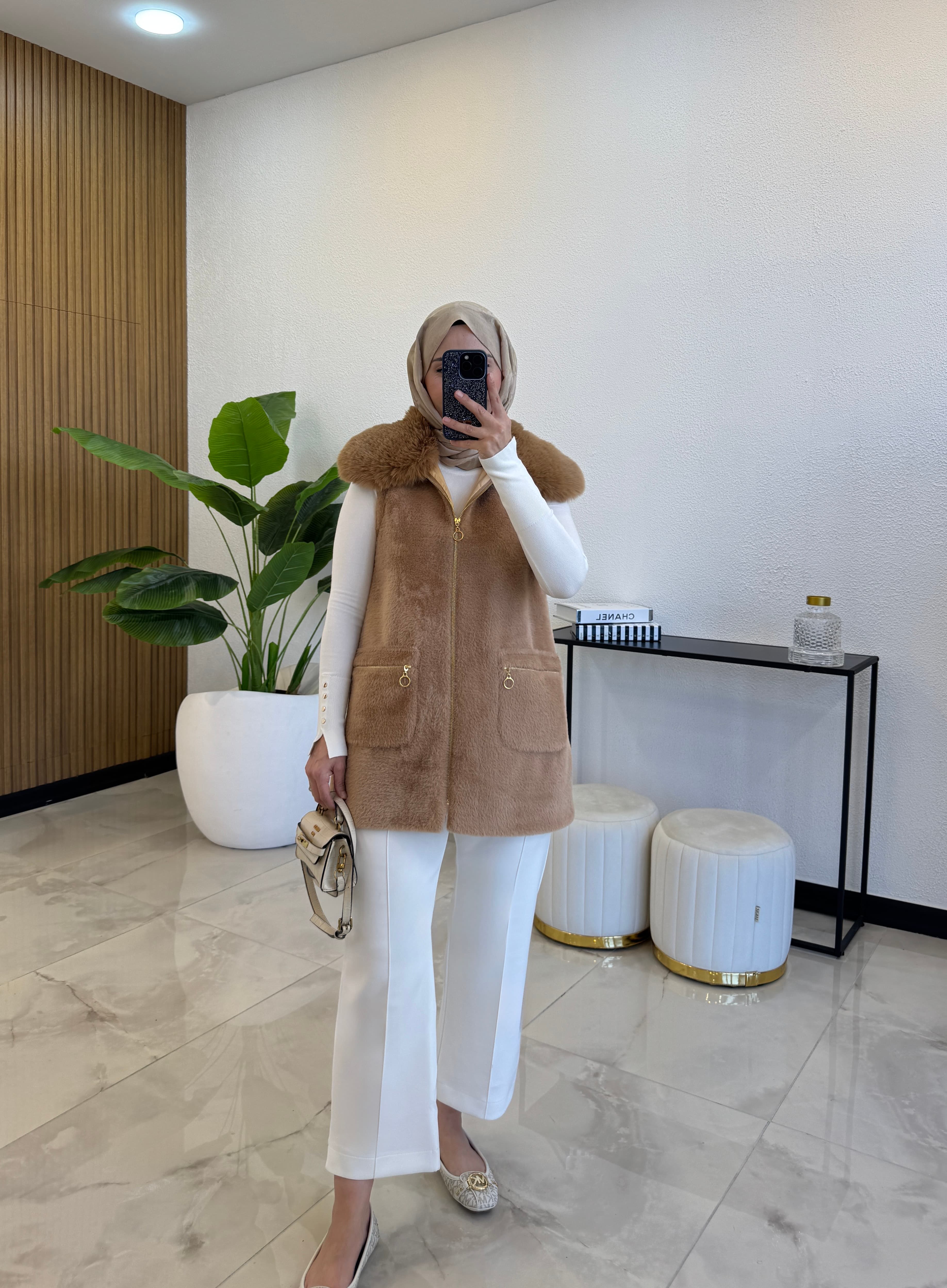 PREMIUM ANGORA YELEK CAMEL