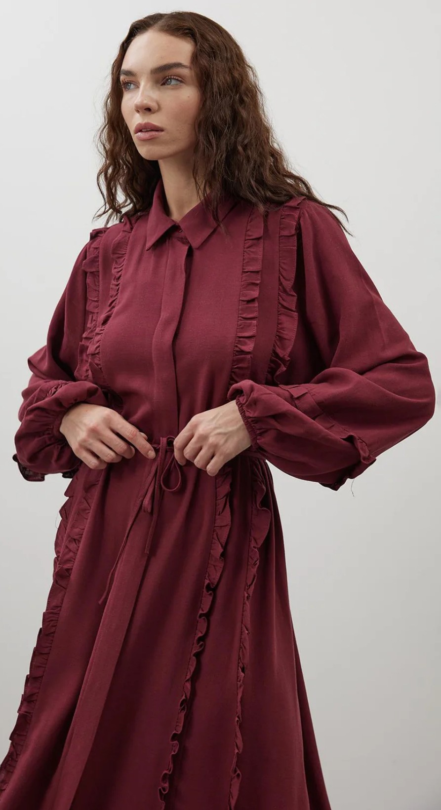 ISABELLA KETEN ELBİSE BORDO