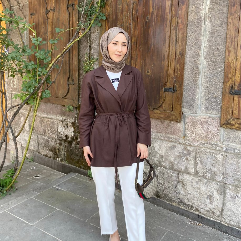 BAĞCIKLI KETEN BLAZER ACIKAHVE