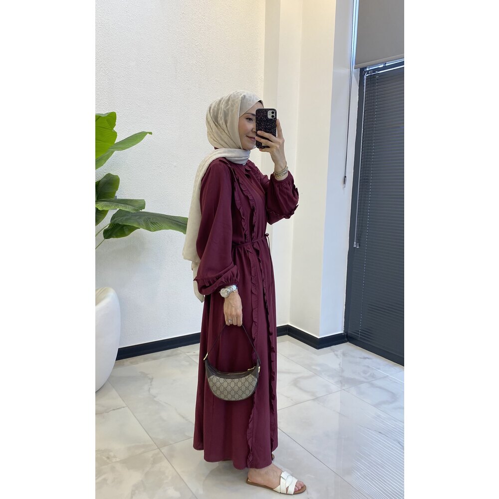 ISABELLA KETEN ELBİSE BORDO