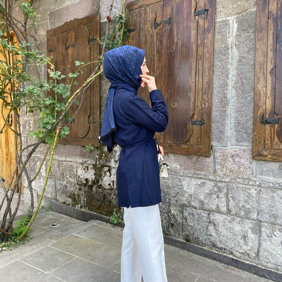 BAĞCIKLI KETEN BLAZER LACİVERT