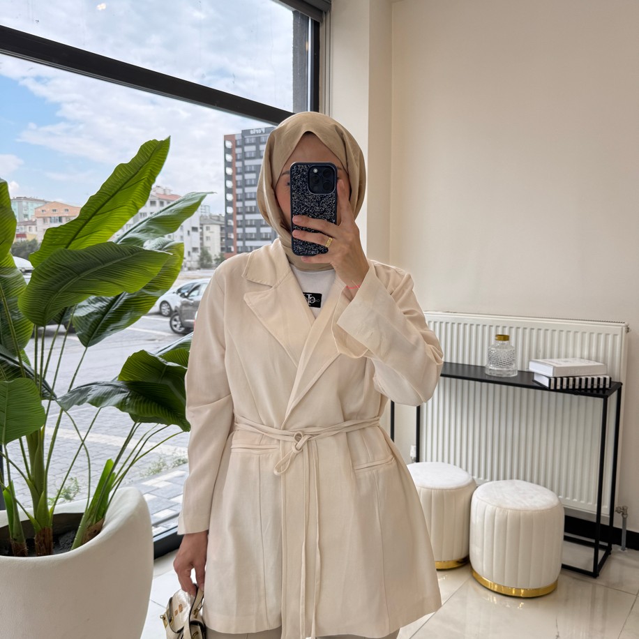 BAĞCIKLI KETEN BLAZER EKRU