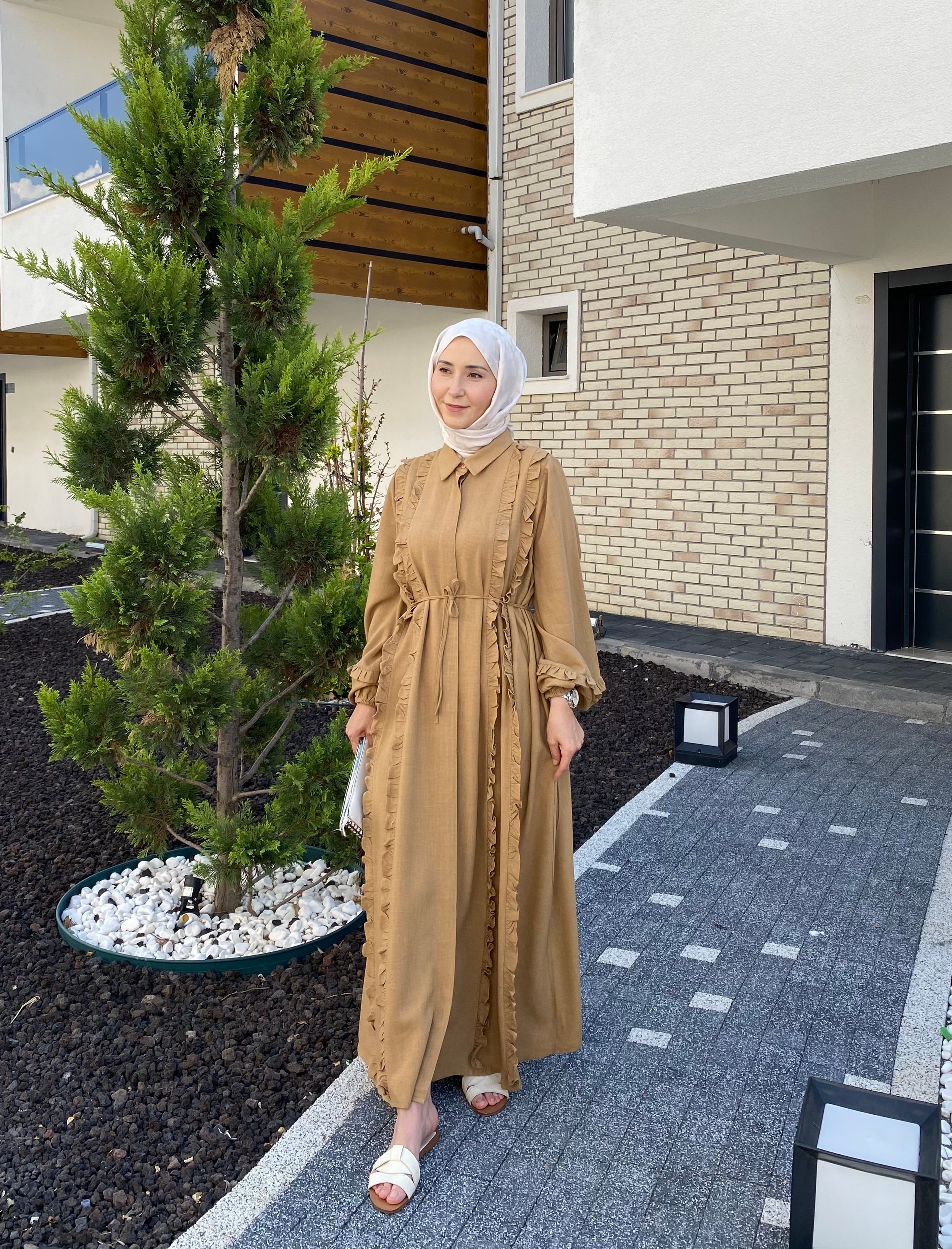 ISABELLA KETEN ELBİSE HARDAL