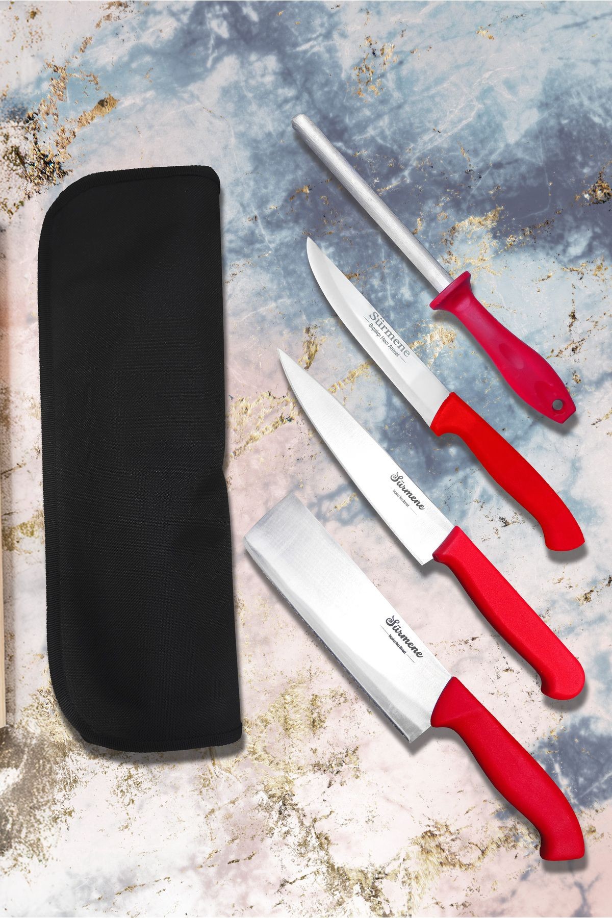 Nakiri Bıçak Seti Sürmene Gastronomi Şef Beş Parça Çantalı Bıçak Seti Profesyonel Kullanım