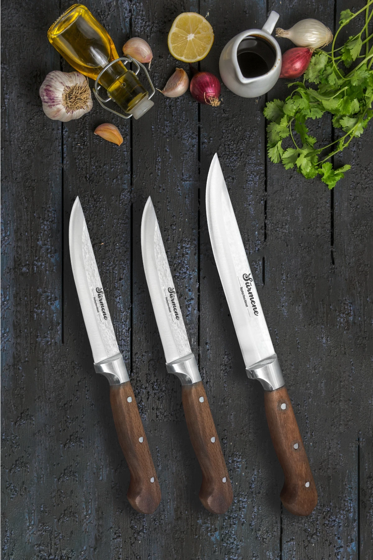 Üç Parça Et, Ekmek, Sebze, Meyve Mutfak Bıçakları Seti